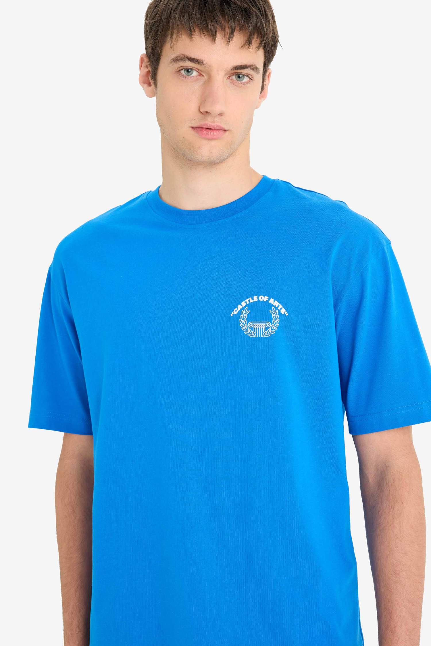 Boxy Fit Crew Neck Back Printed Cotton T-Shirt