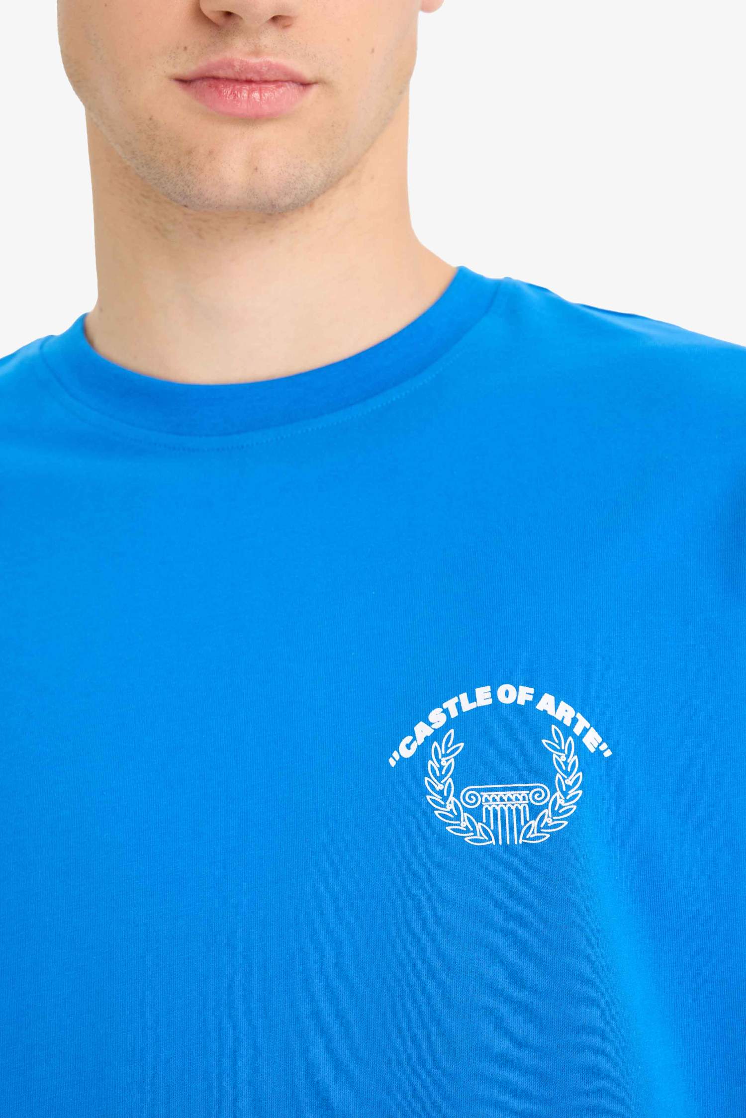 Boxy Fit Crew Neck Back Printed Cotton T-Shirt