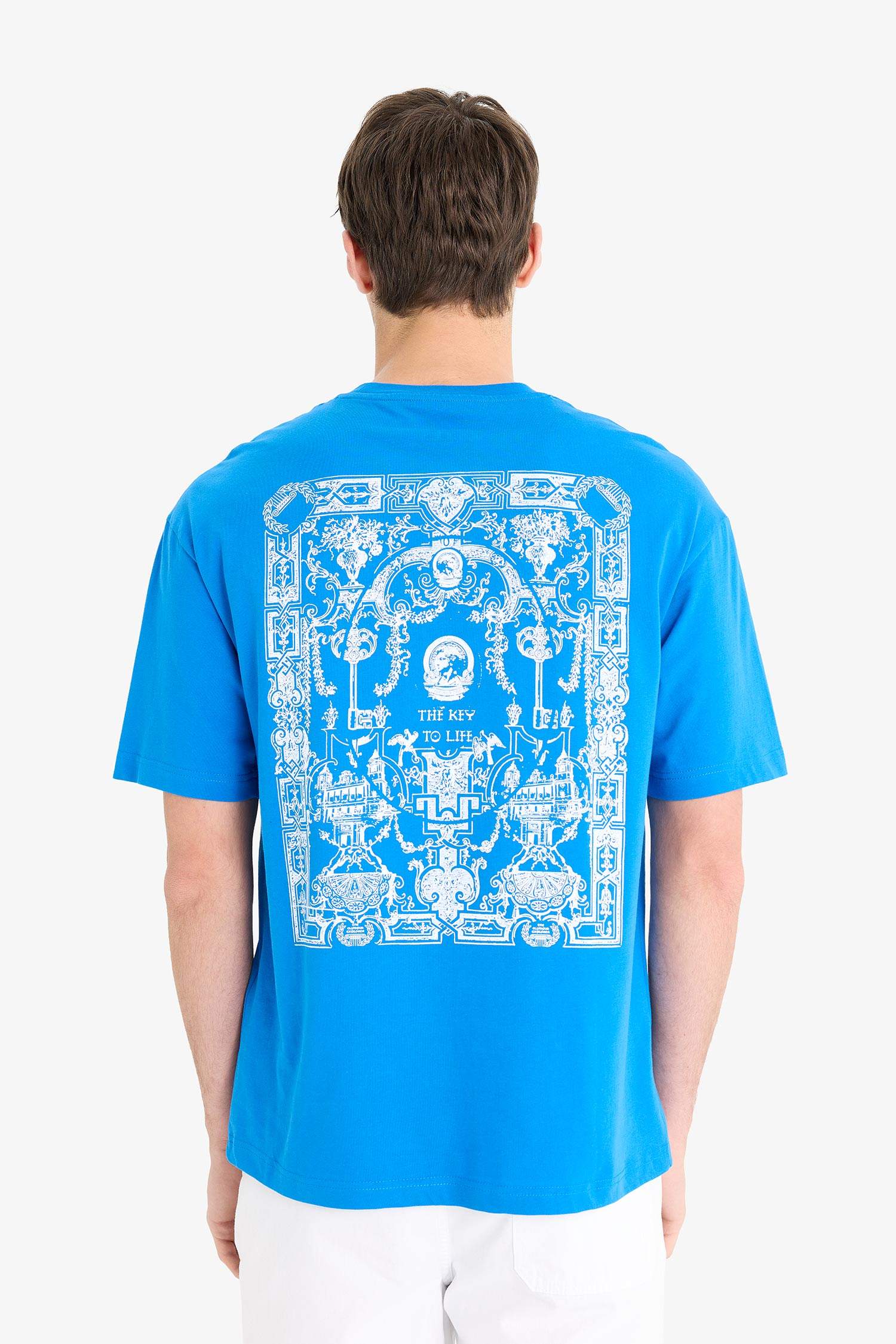 Boxy Fit Crew Neck Back Printed Cotton T-Shirt