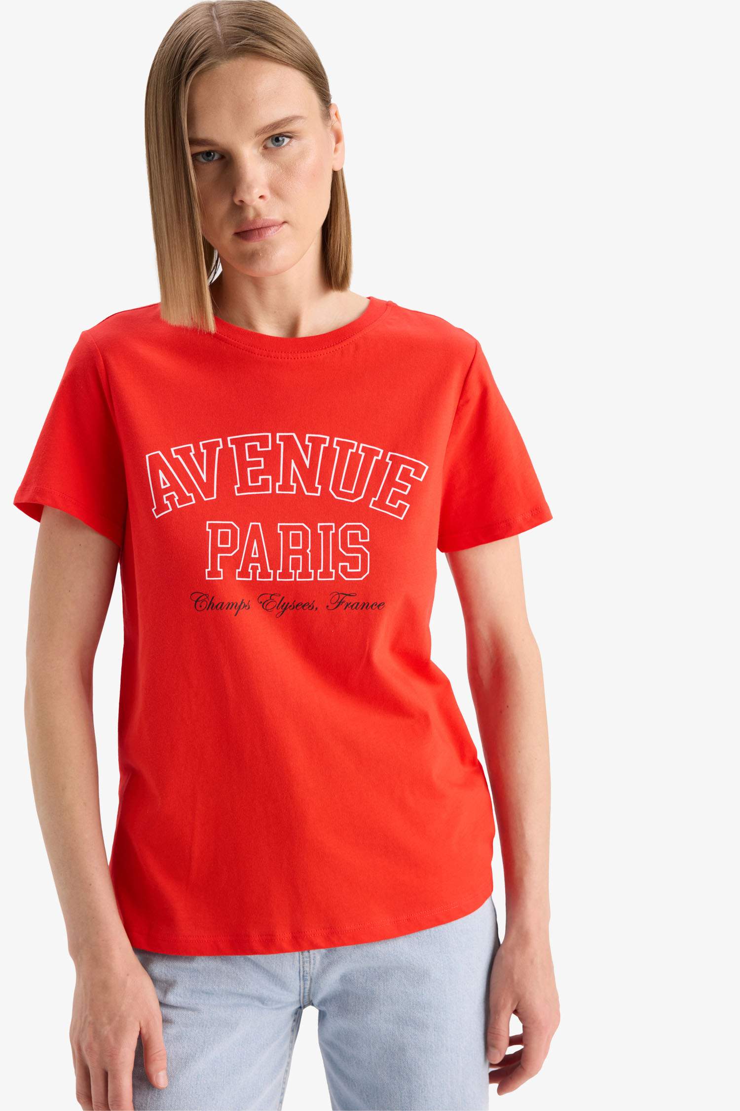 Regular Fit Bisiklet Yaka Baskılı Penye Kısa Kollu Tişört