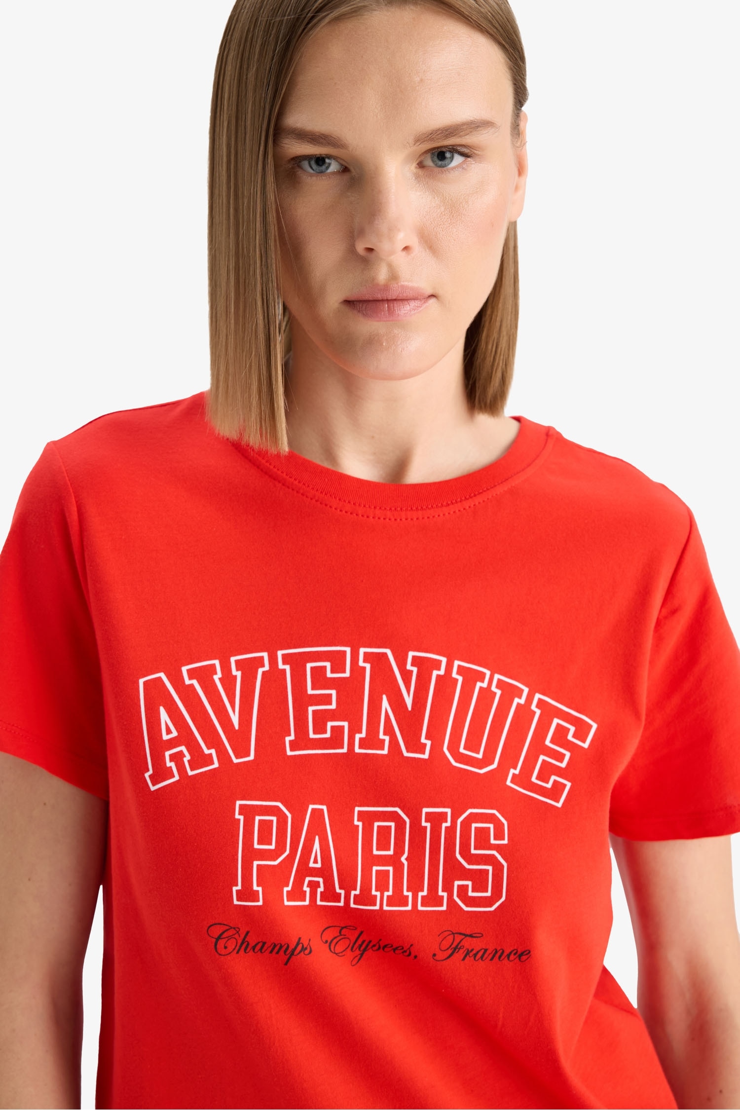 Regular Fit Bisiklet Yaka Baskılı Penye Kısa Kollu Tişört