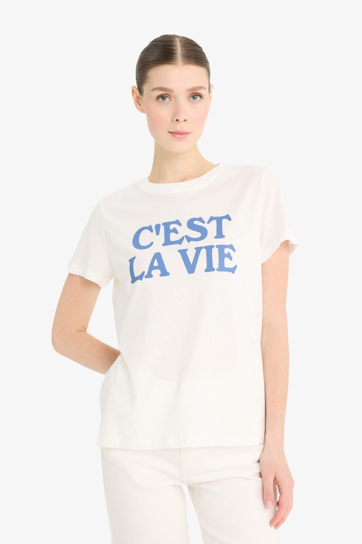 Regular Fit Crew Neck Printed Cotton T-Shirt