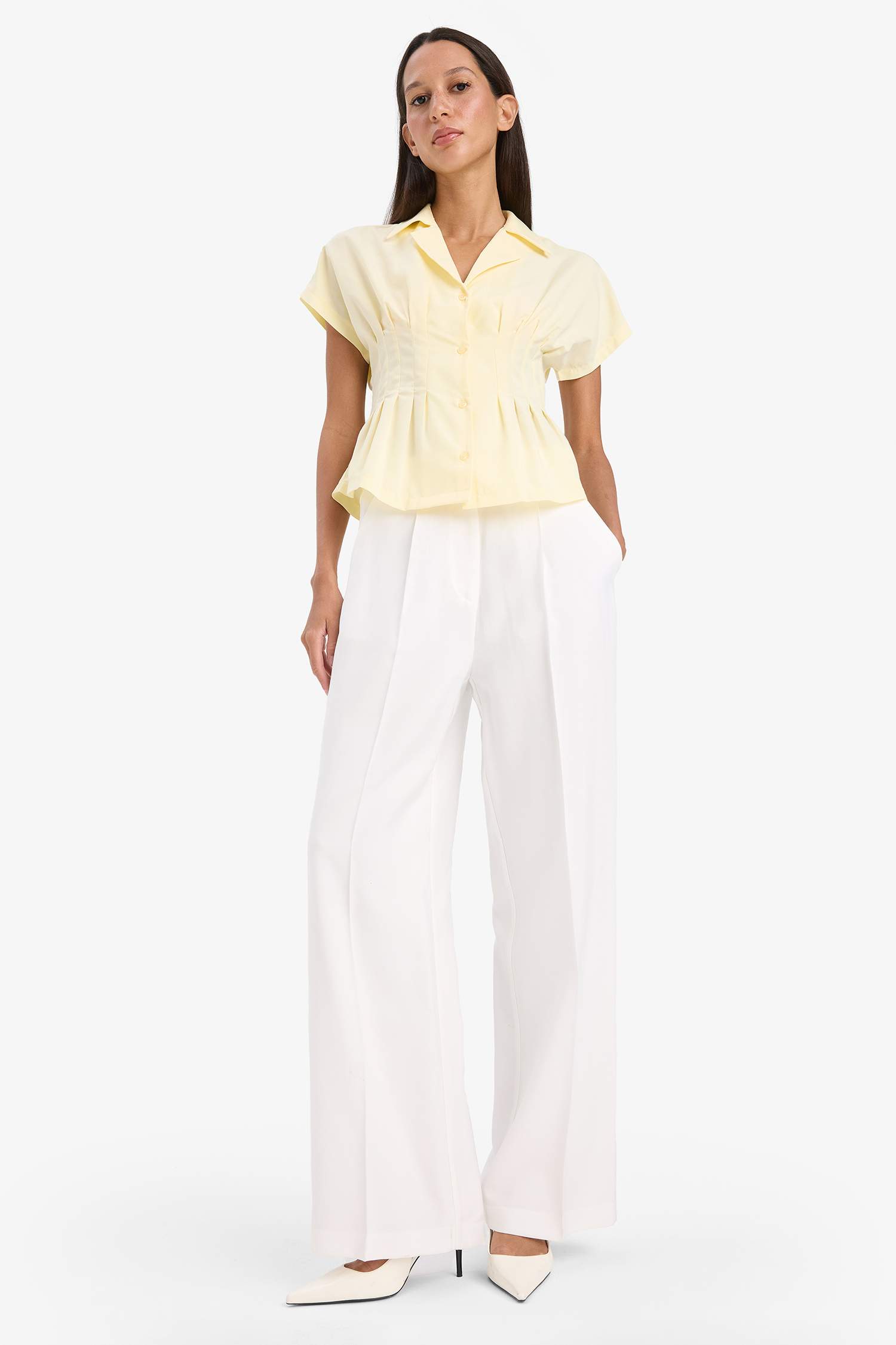 Fitted Pensli Poplin Kısa Kollu Gömlek