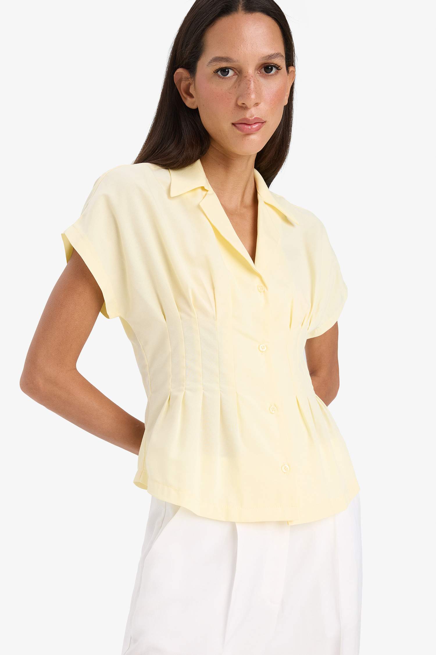 Fitted Pensli Poplin Kısa Kollu Gömlek