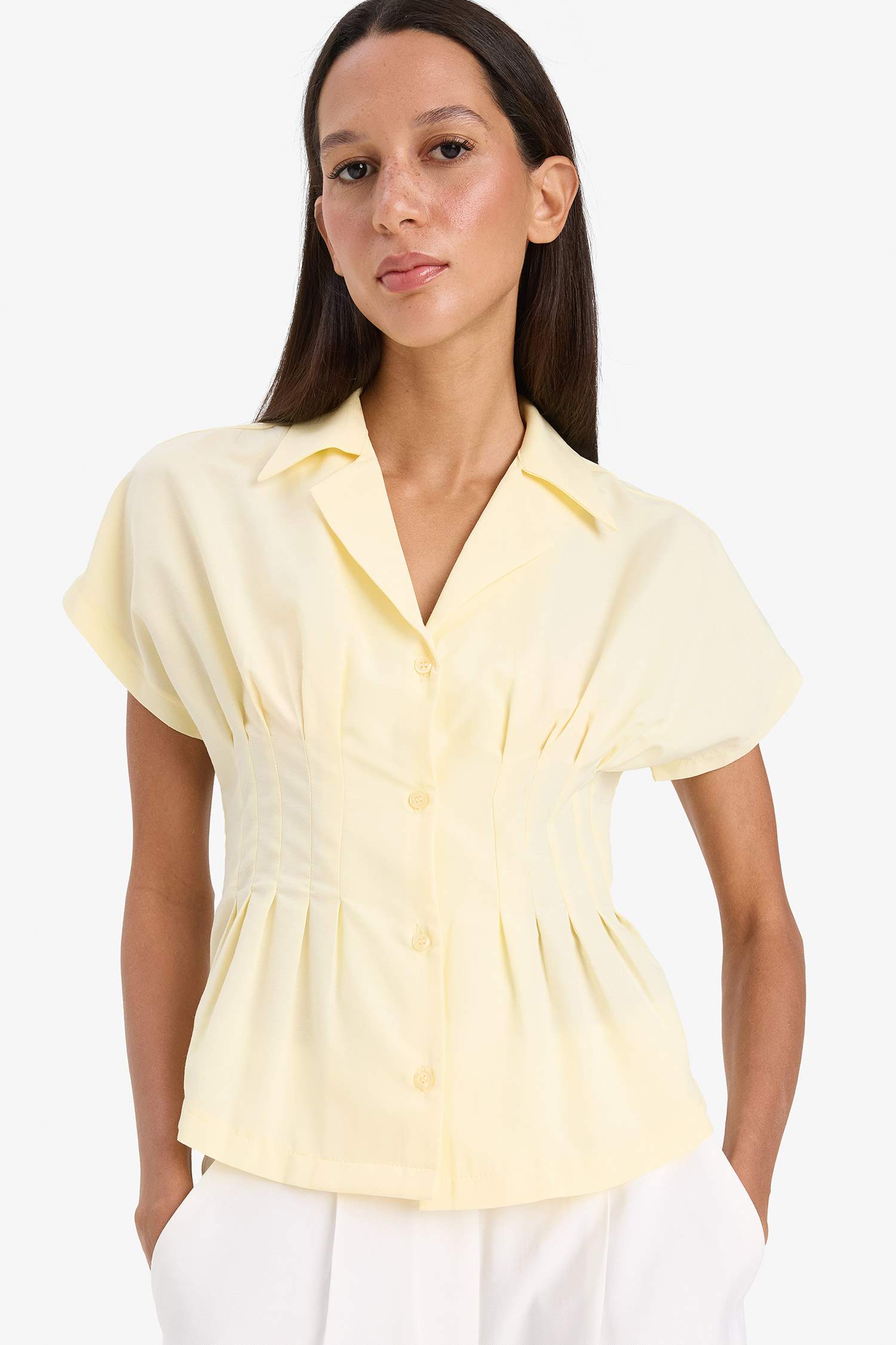 Fitted Pensli Poplin Kısa Kollu Gömlek