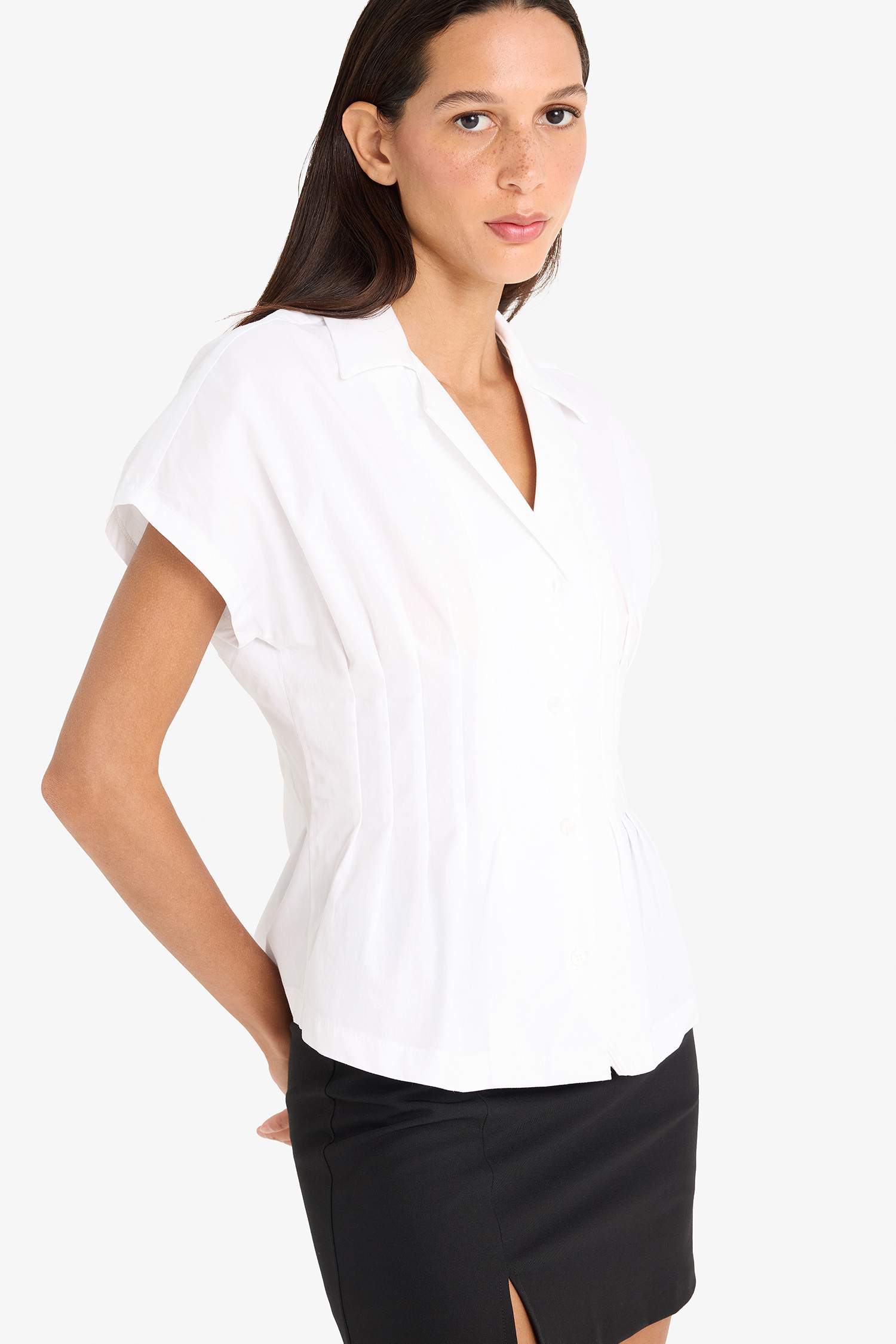 Fitted Poplin Kısa Kollu Beyaz Gömlek