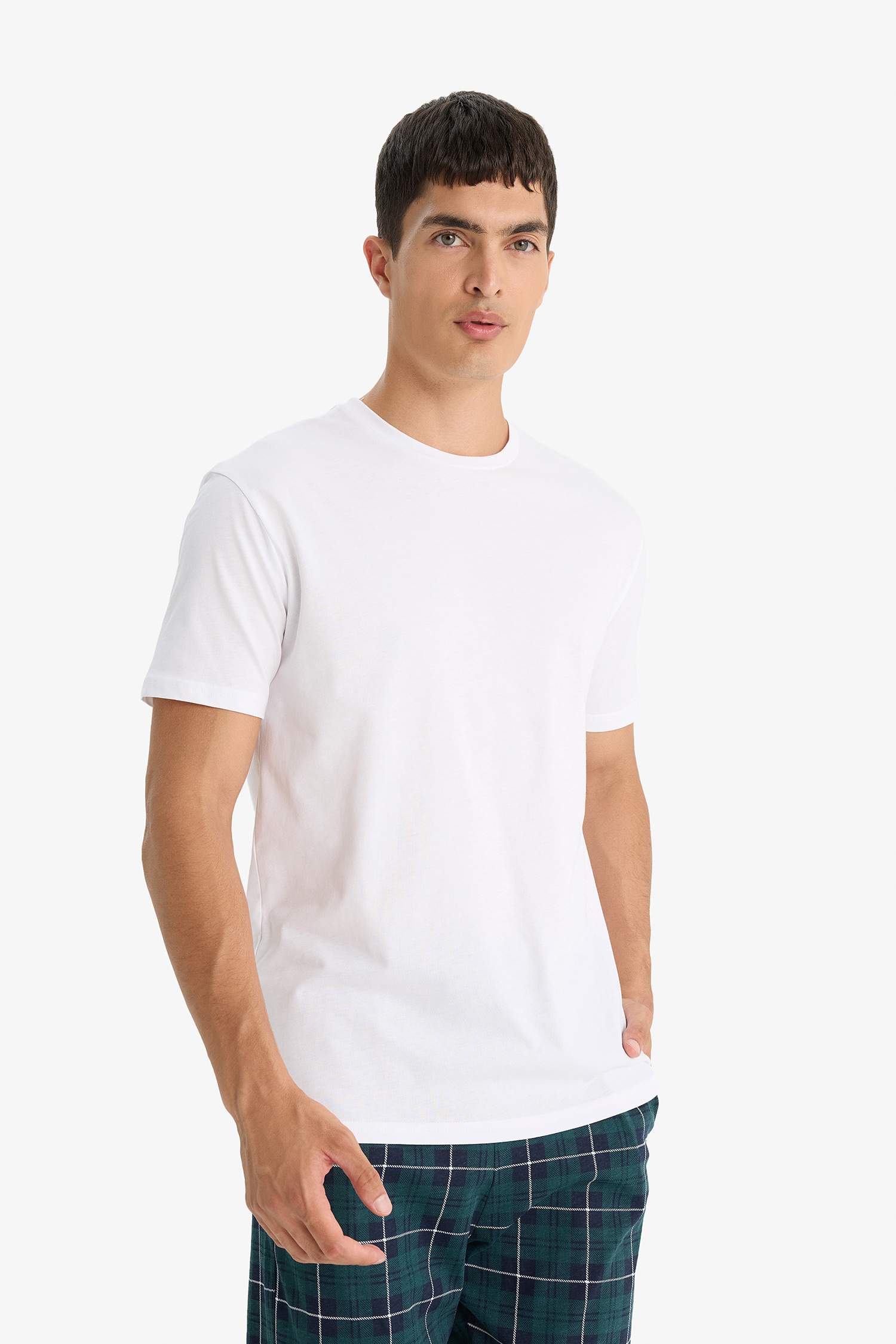 Pijama Takımı Regular Fit Kısa Kollu Üst Kareli Uzun Alt