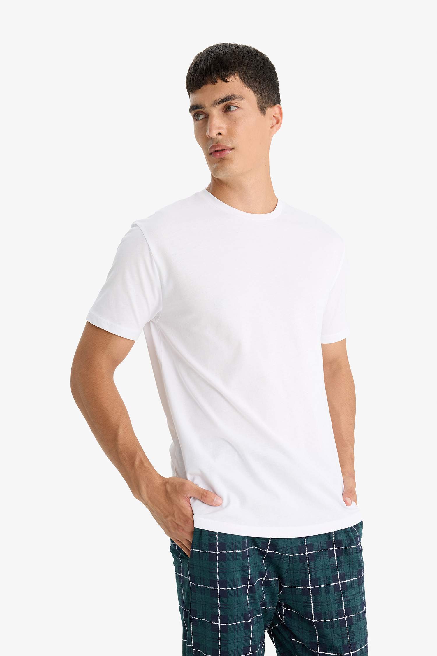 Pijama Takımı Regular Fit Kısa Kollu Üst Kareli Uzun Alt