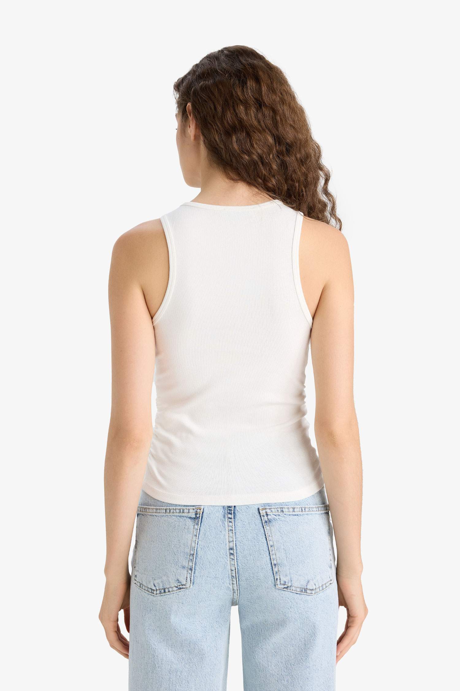 Fitted Bisiklet Yaka Basic Düz Ribana Beyaz Atlet