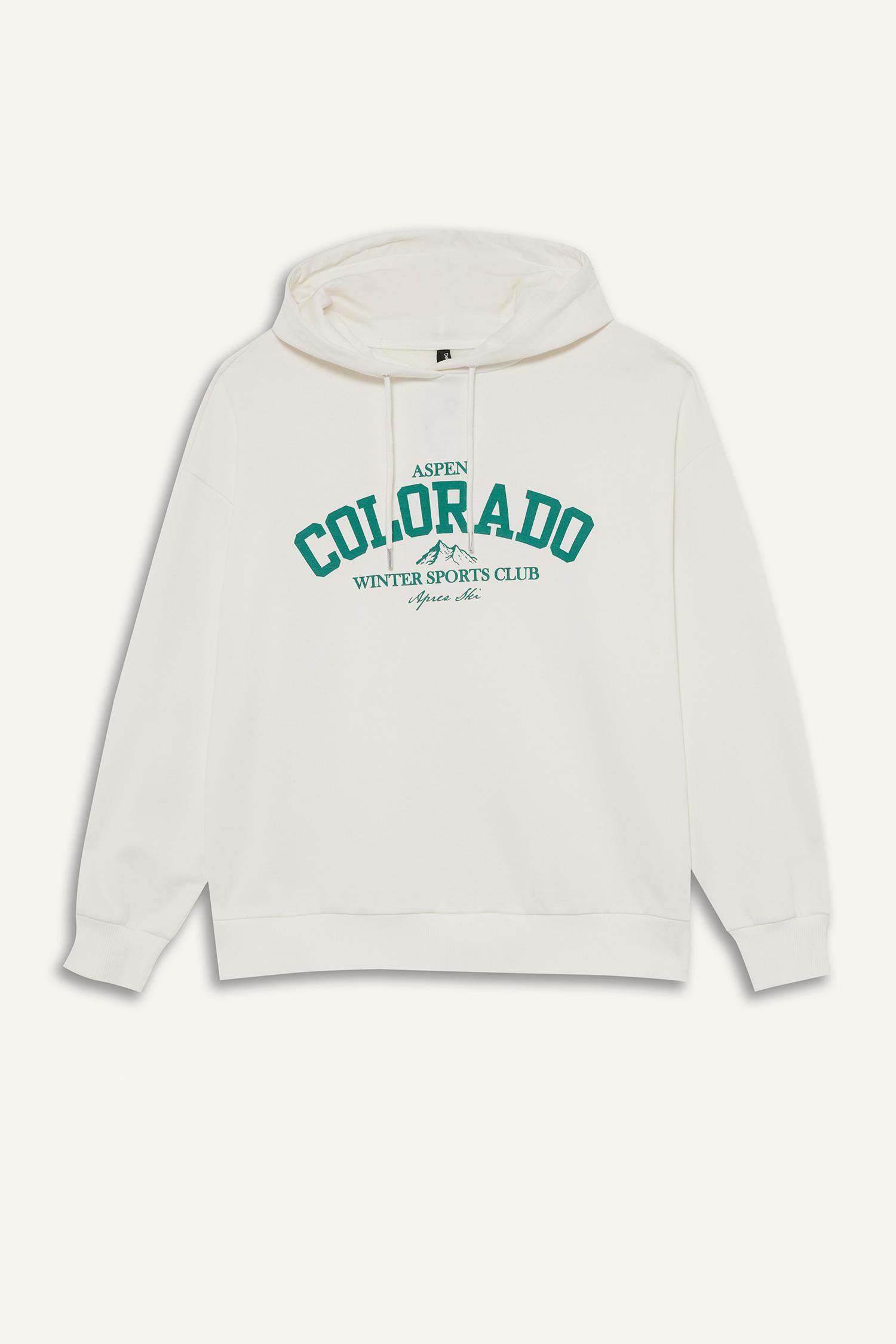 Oversize Geniş Kalıp Kapüşonlu Baskılı Sweatshirt