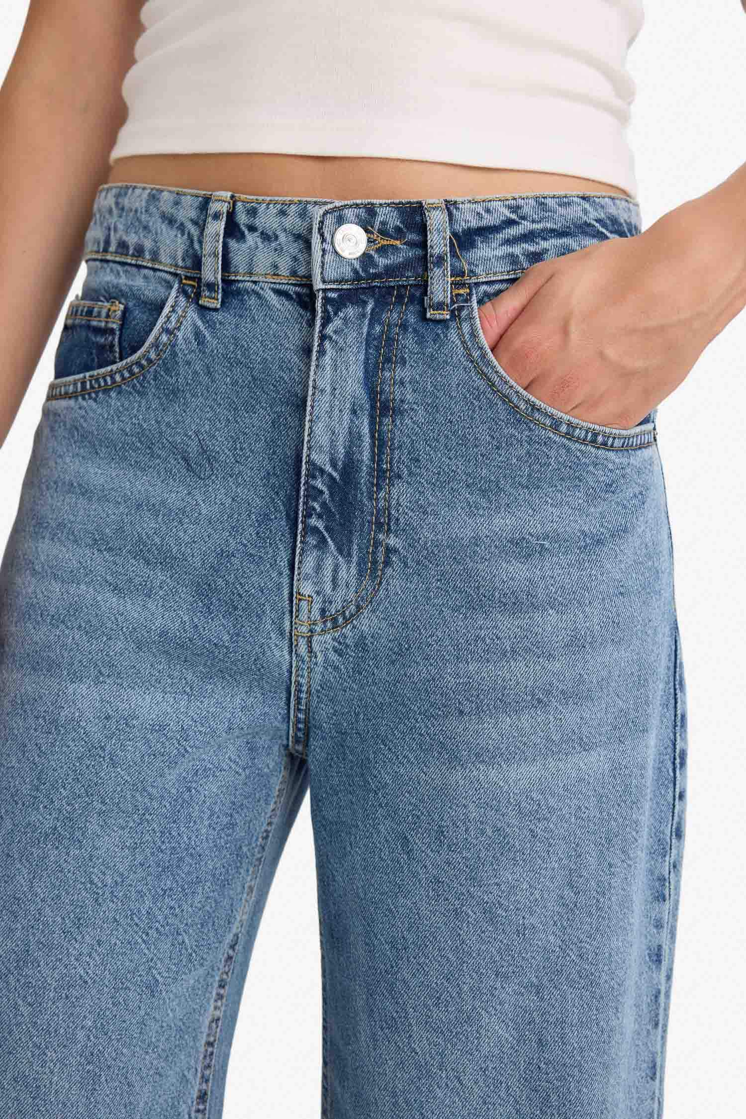 Barrel Fit Normal Bel Bilek Boy Jean Yıkamalı Pantolon