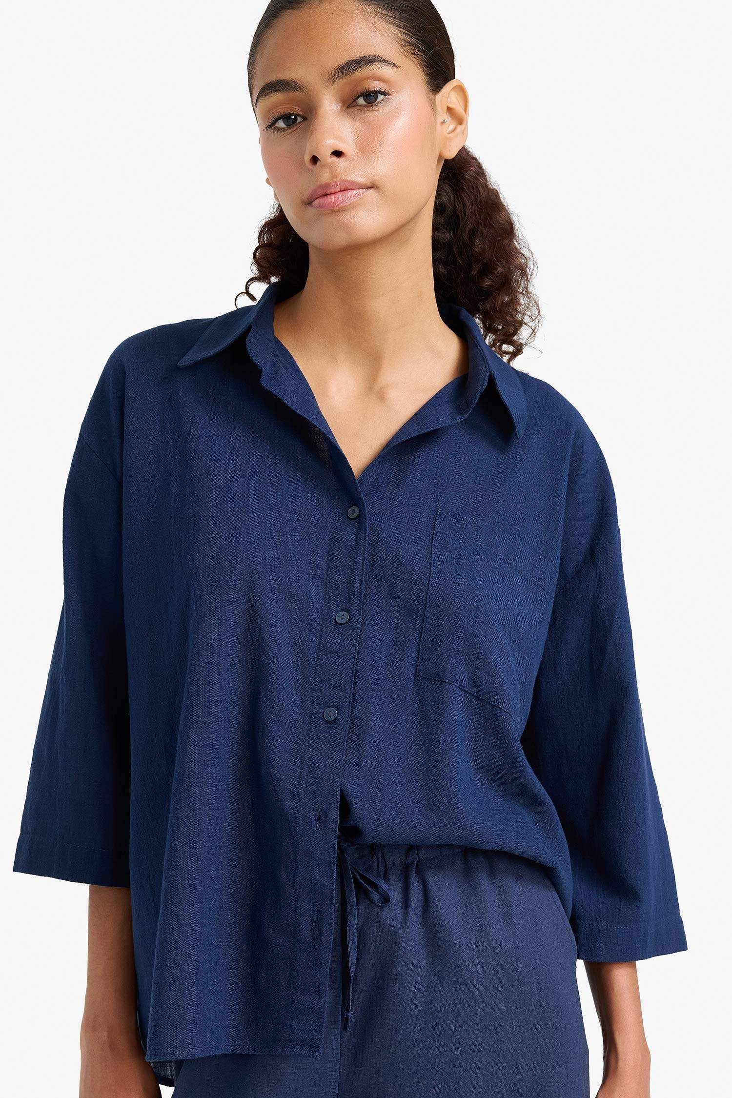 Oversize Fit Shirt Collar Cotton Short Sleeve Shirt