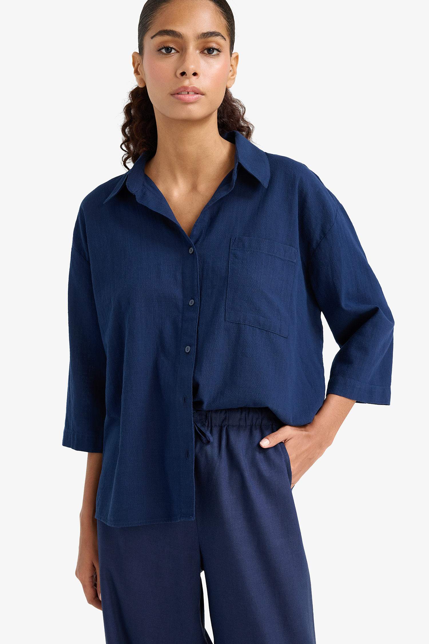 Oversize Fit Shirt Collar Cotton Short Sleeve Shirt