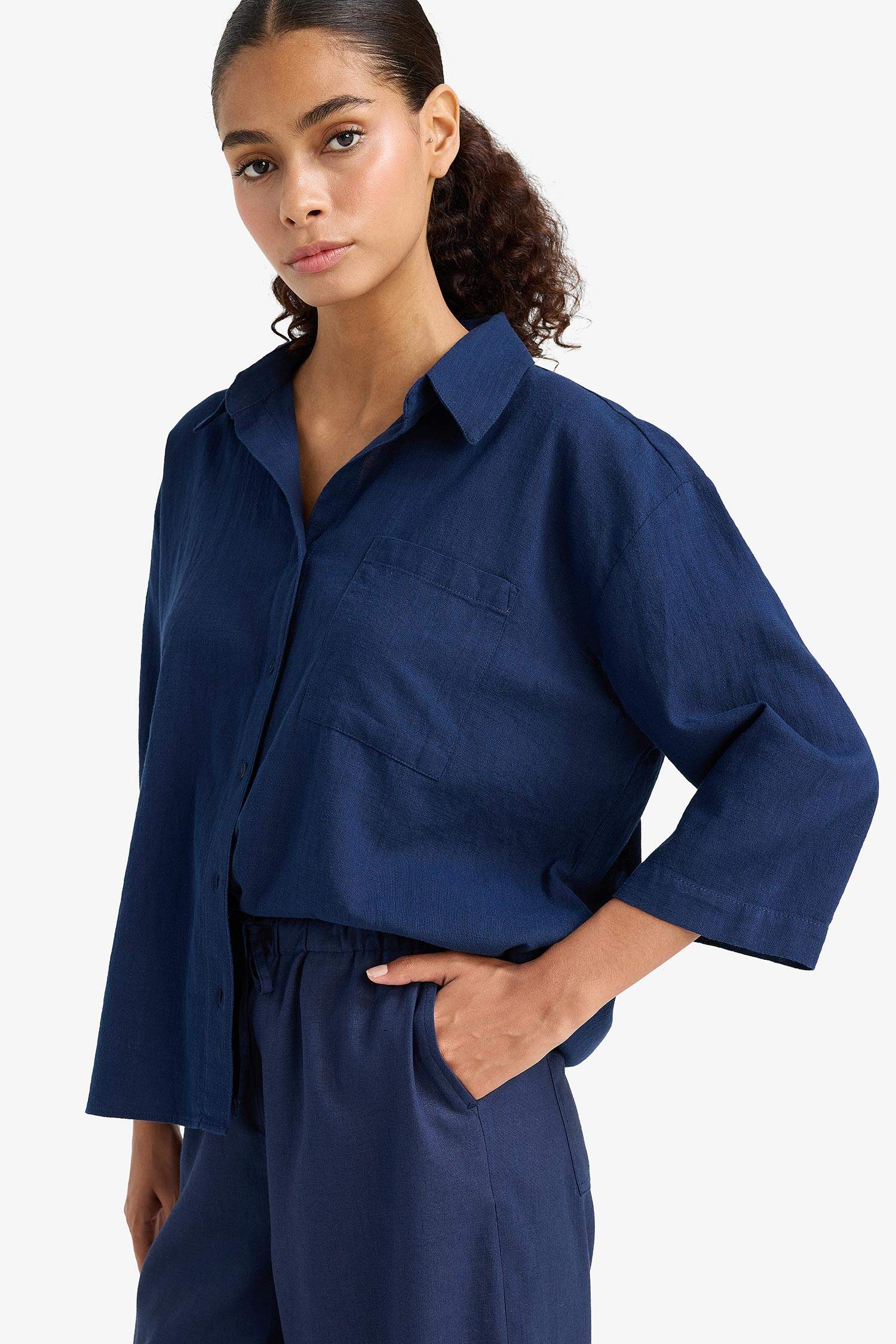 Oversize Fit Shirt Collar Cotton Short Sleeve Shirt