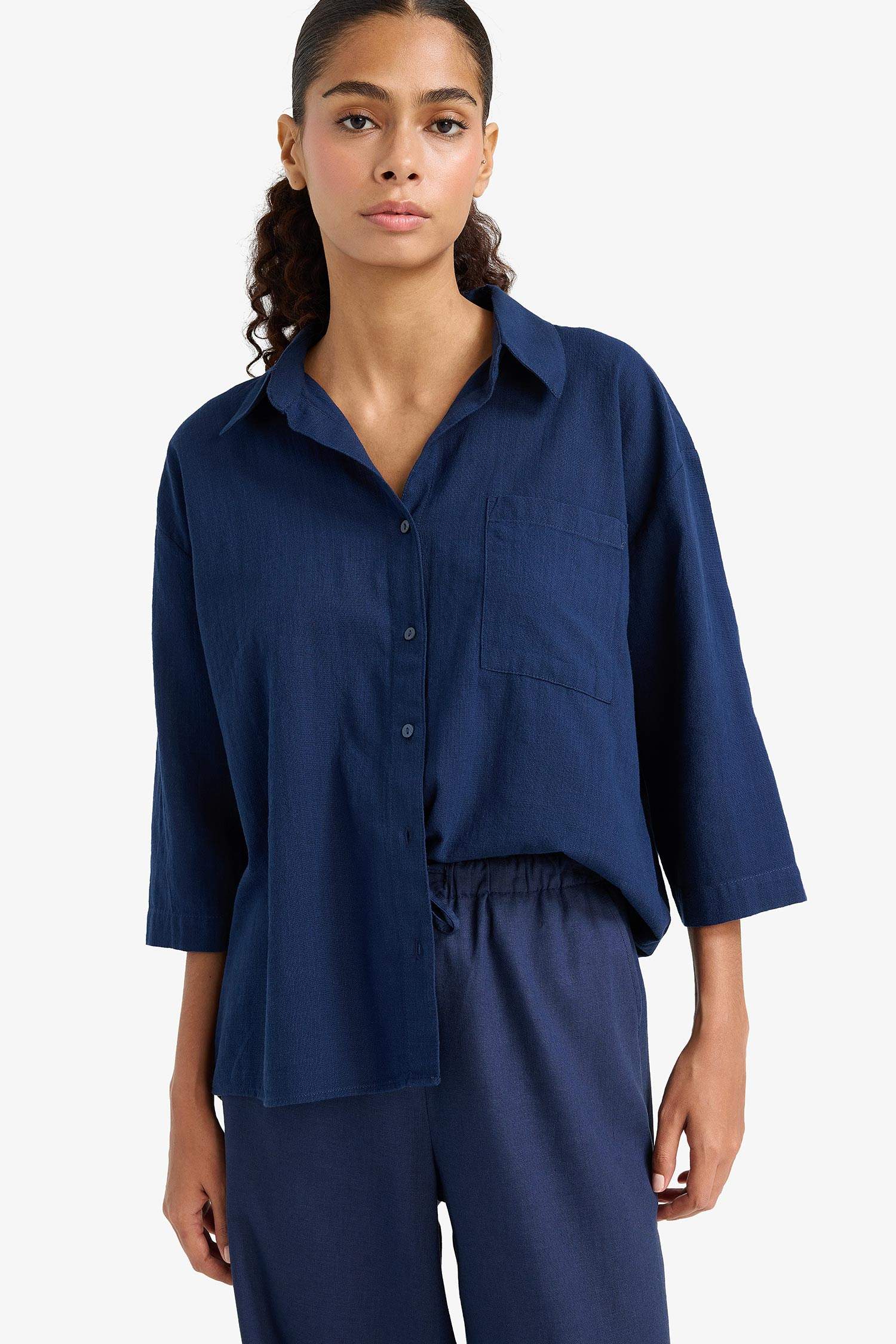 Oversize Fit Shirt Collar Cotton Short Sleeve Shirt