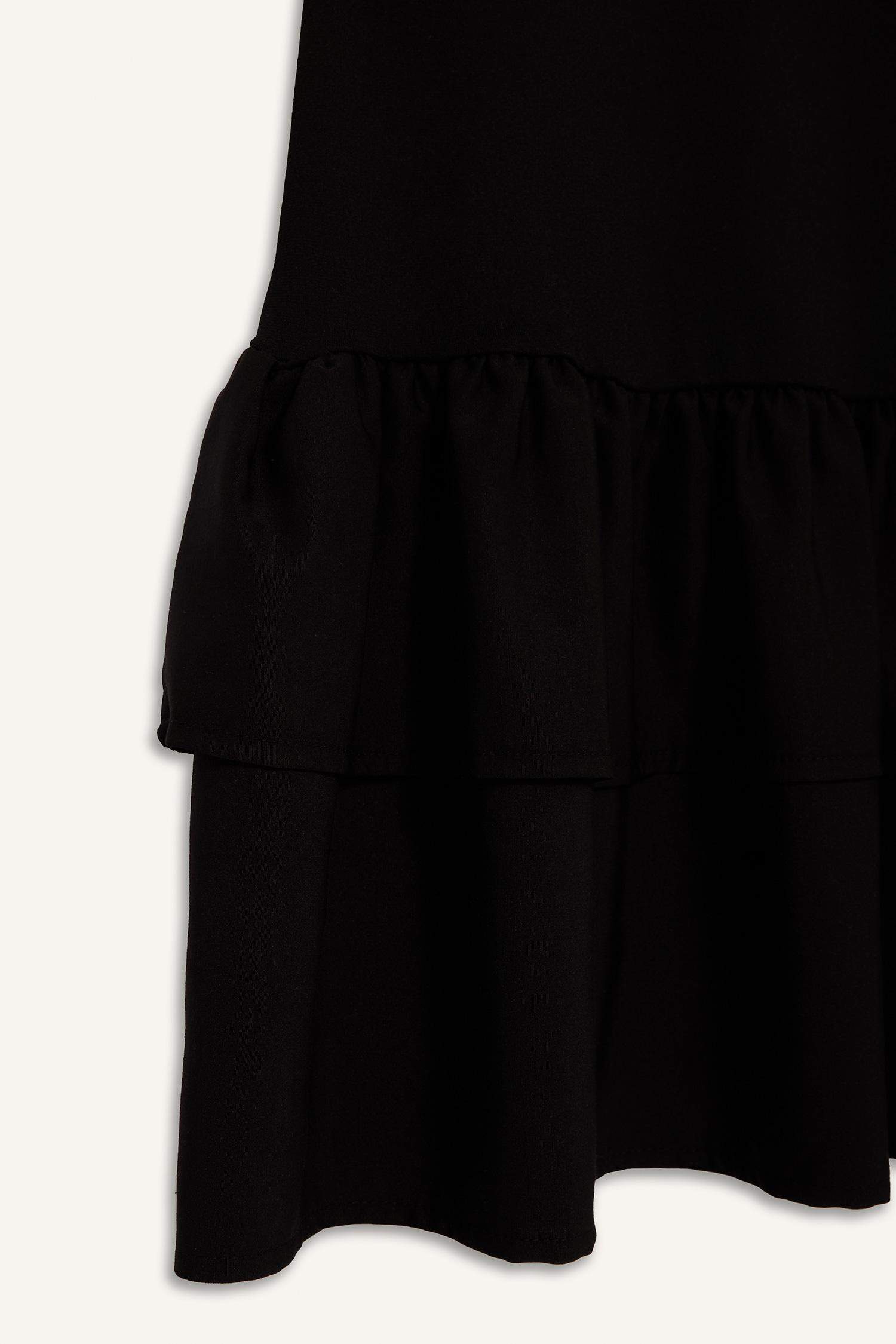 Bisiklet Yaka Kısa Kollu Mini Elbise