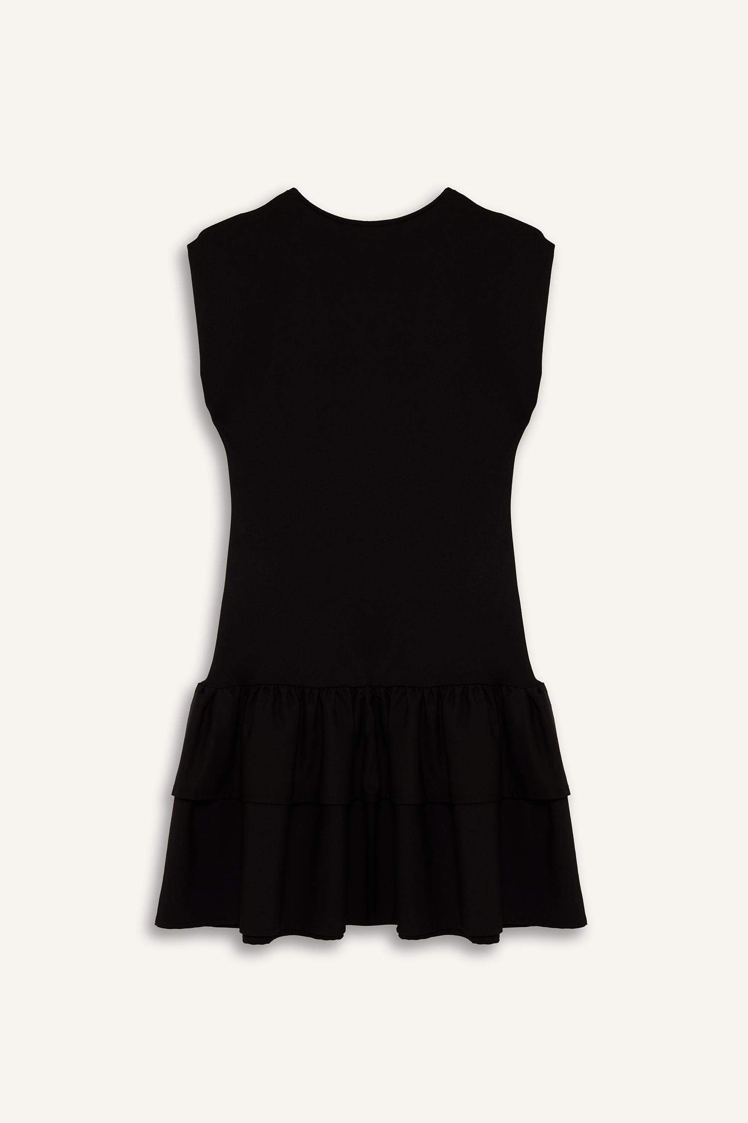 Bisiklet Yaka Kısa Kollu Mini Elbise