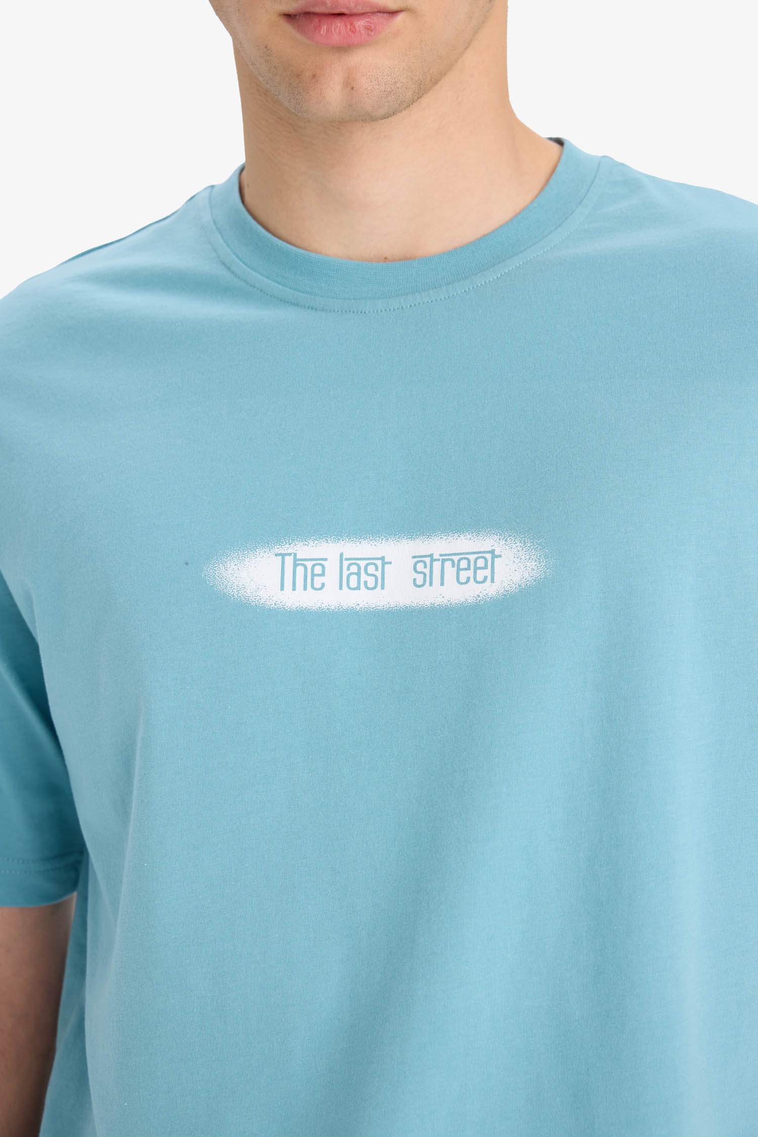 %100 Pamuk Boxy Fit Bisiklet Yaka Baskılı Kısa Kollu Tişört