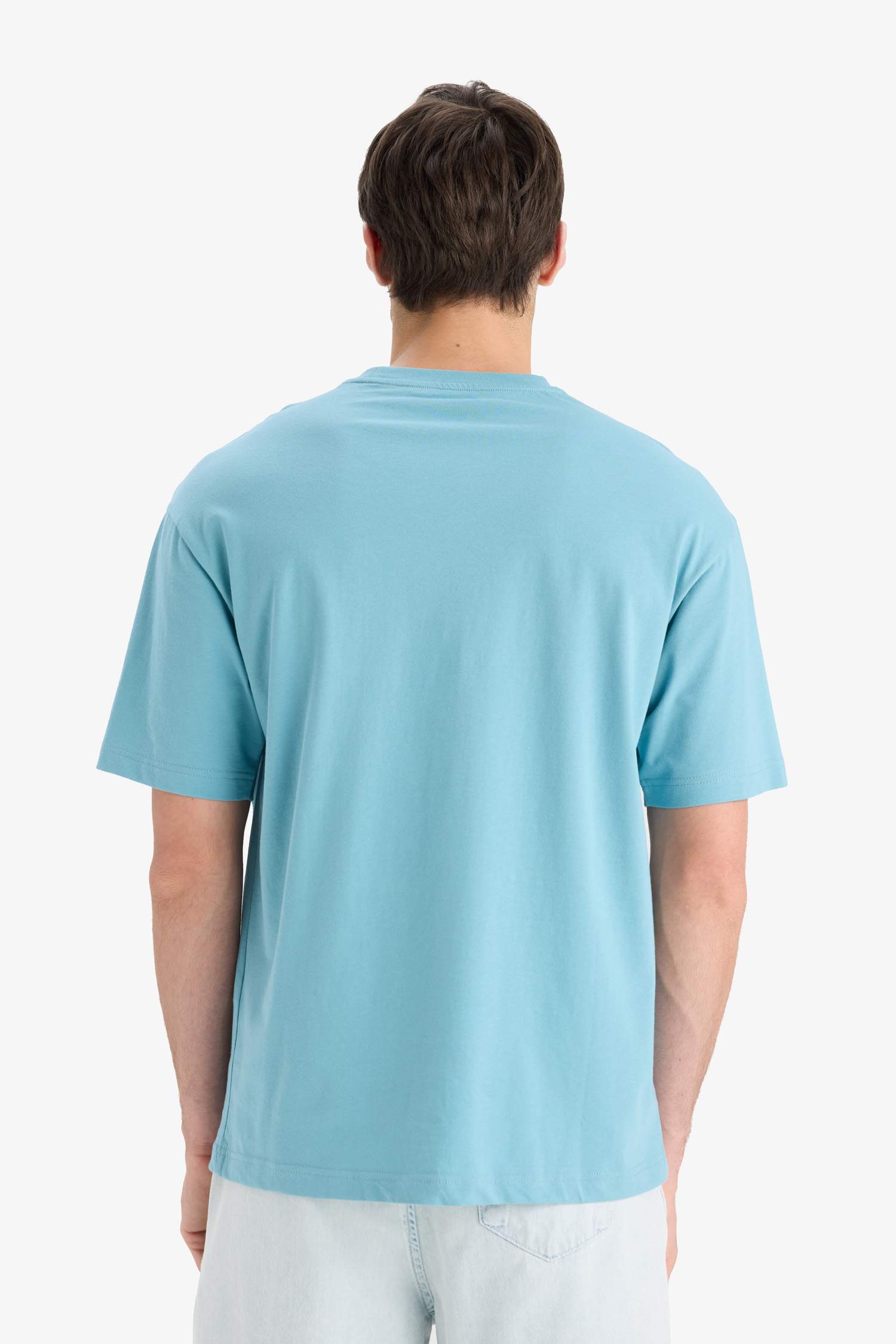 %100 Pamuk Boxy Fit Bisiklet Yaka Baskılı Kısa Kollu Tişört