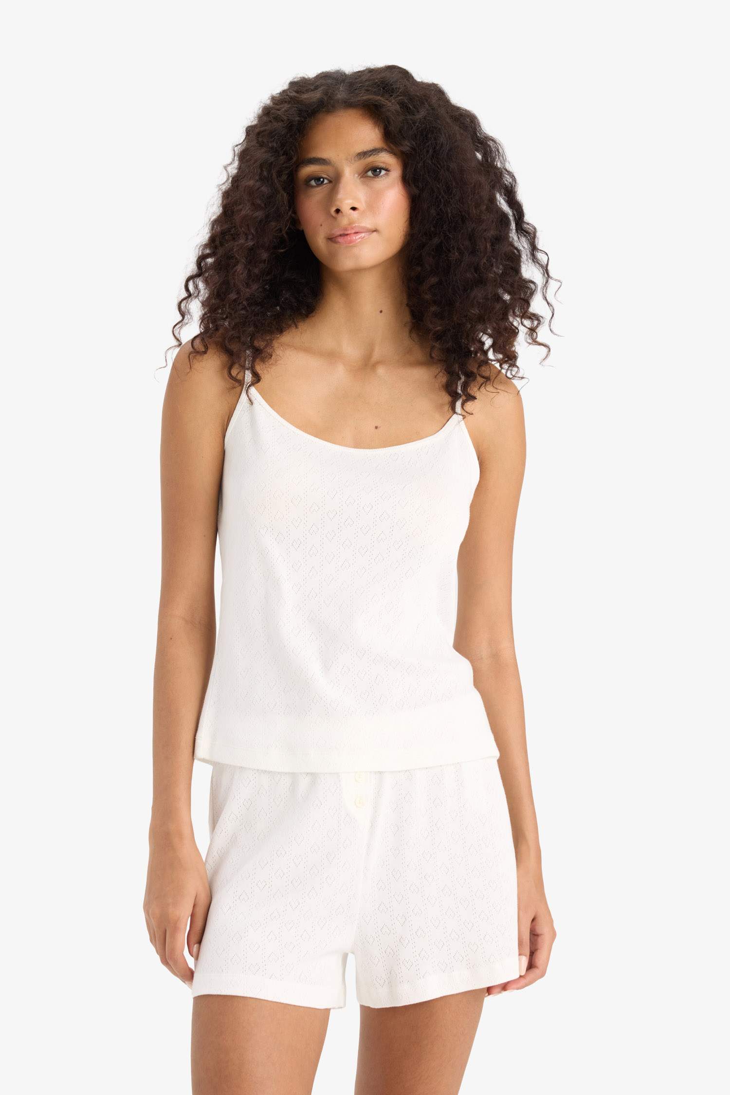 Regular Fit Pijama Takımı Askılı Üst Beli Lastikli Şort Alt-Fall in Love