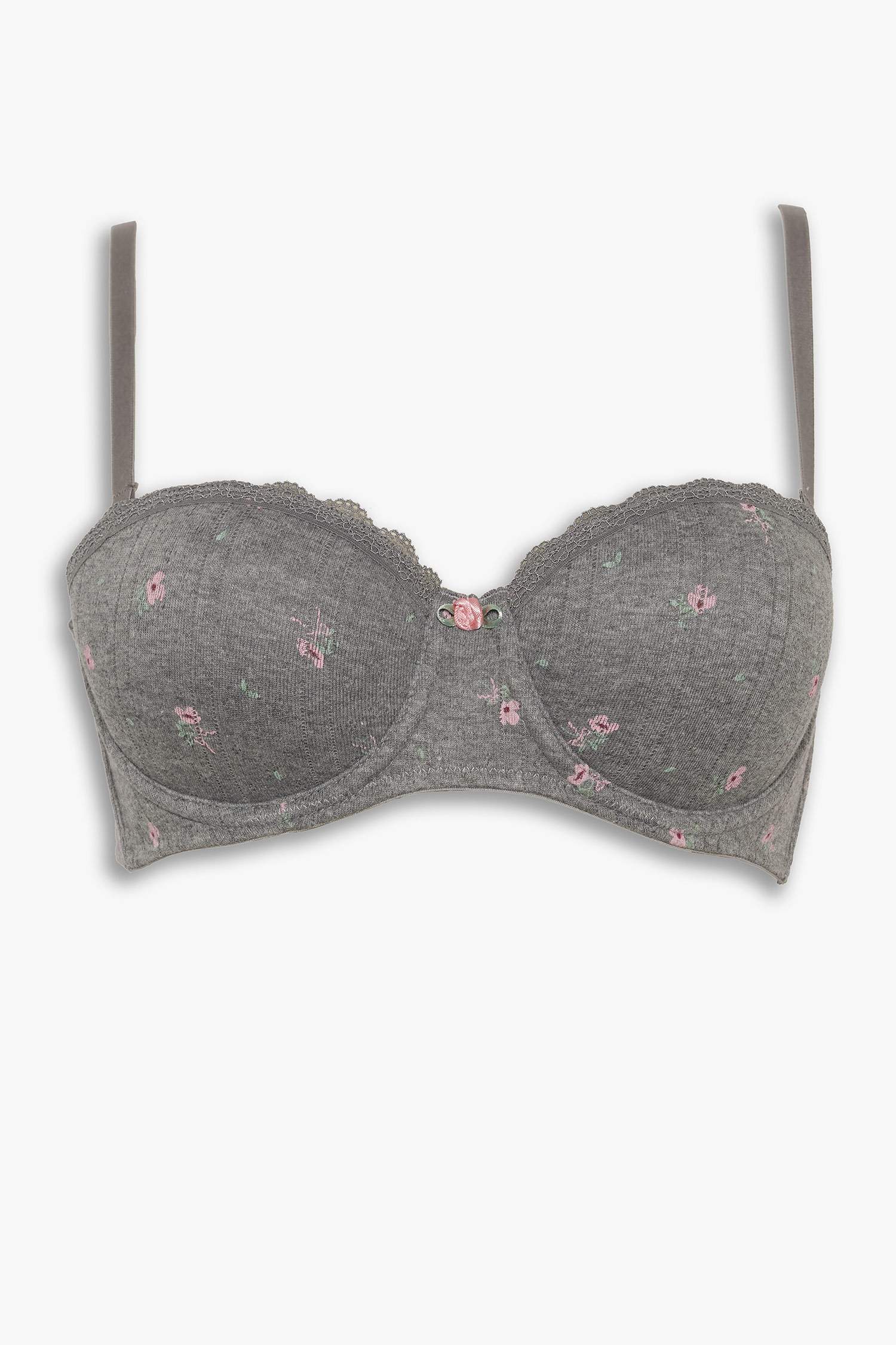 Dantel Detaylı Kaplı Pedsiz Balenli Balkonet Sütyen