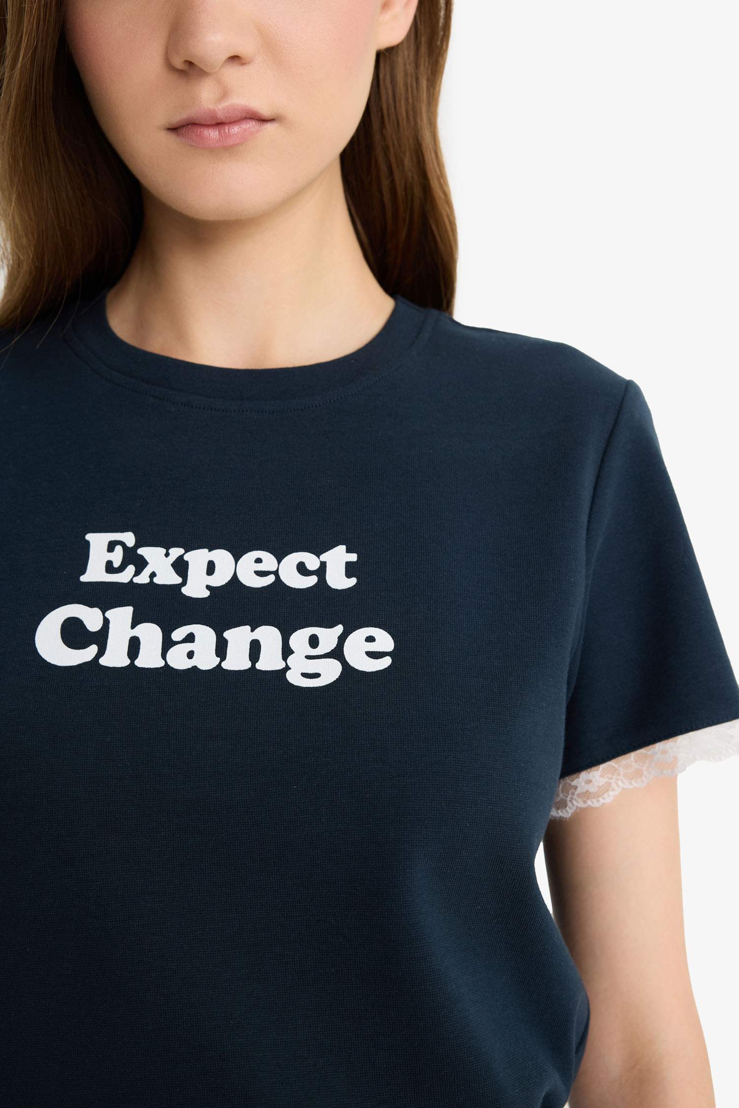 Fitted Baskılı Ribana Kısa Kollu Tişört