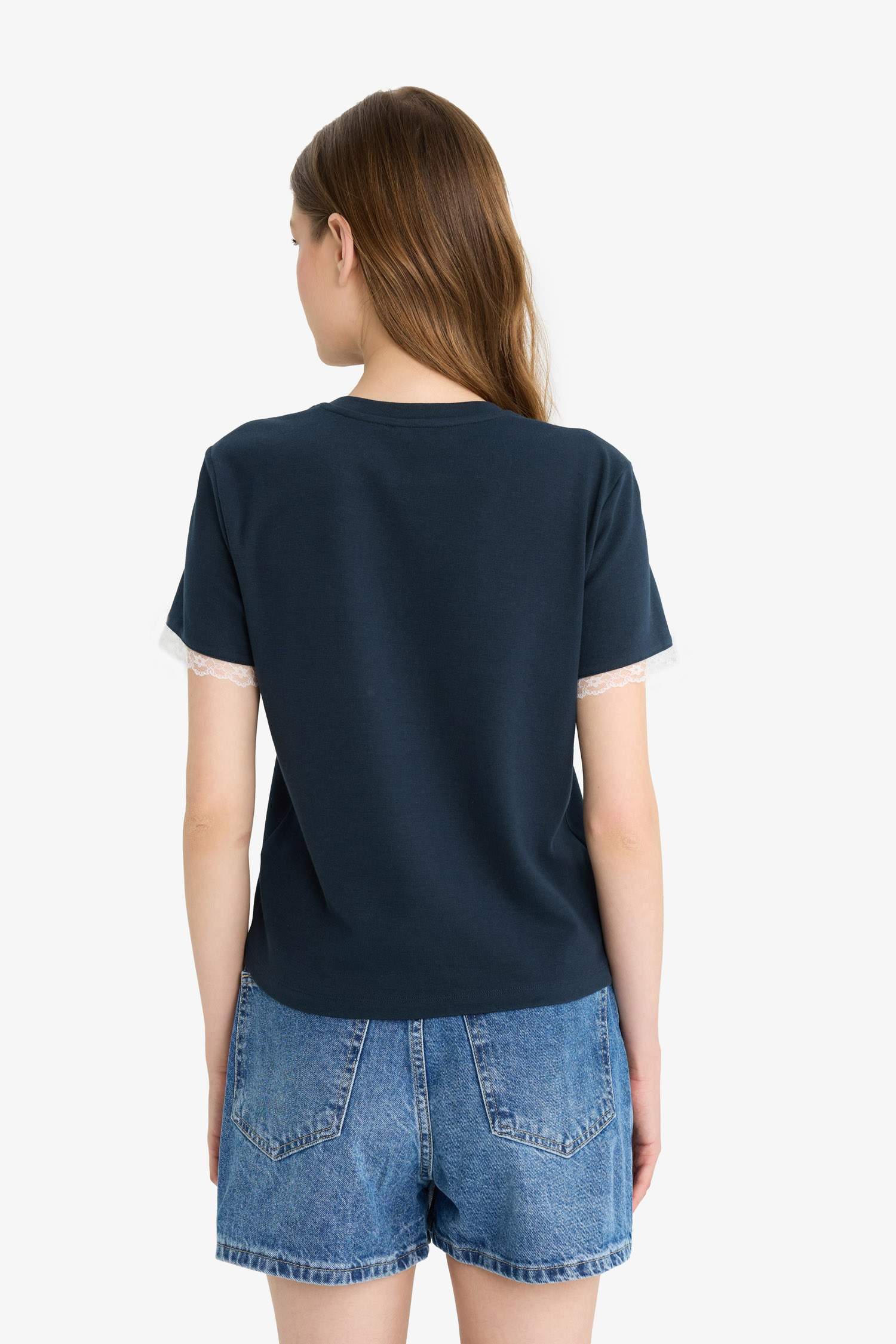 Fitted Baskılı Ribana Kısa Kollu Tişört