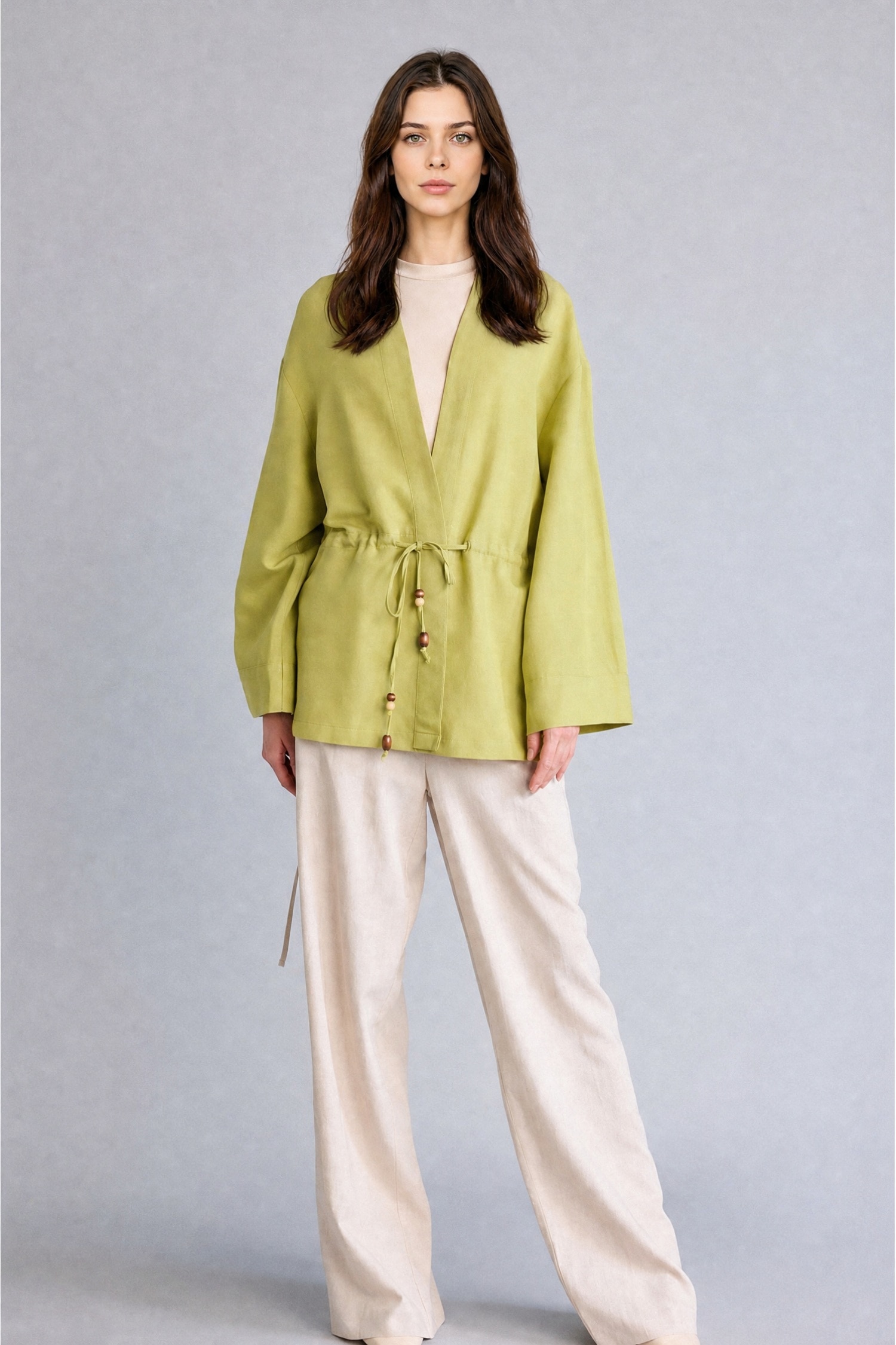 DeFacto Keten Karışımlı Relaxed Fit Uzun Kollu Kimono görsel 2