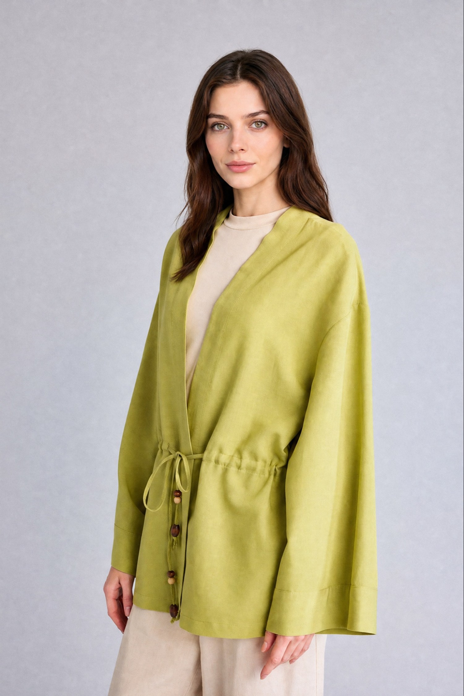 DeFacto Keten Karışımlı Relaxed Fit Uzun Kollu Kimono görsel 3