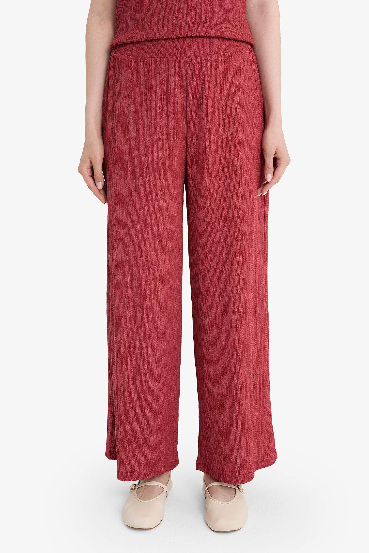 Beli Lastikli Düz Paça Bürümcük Pantolon