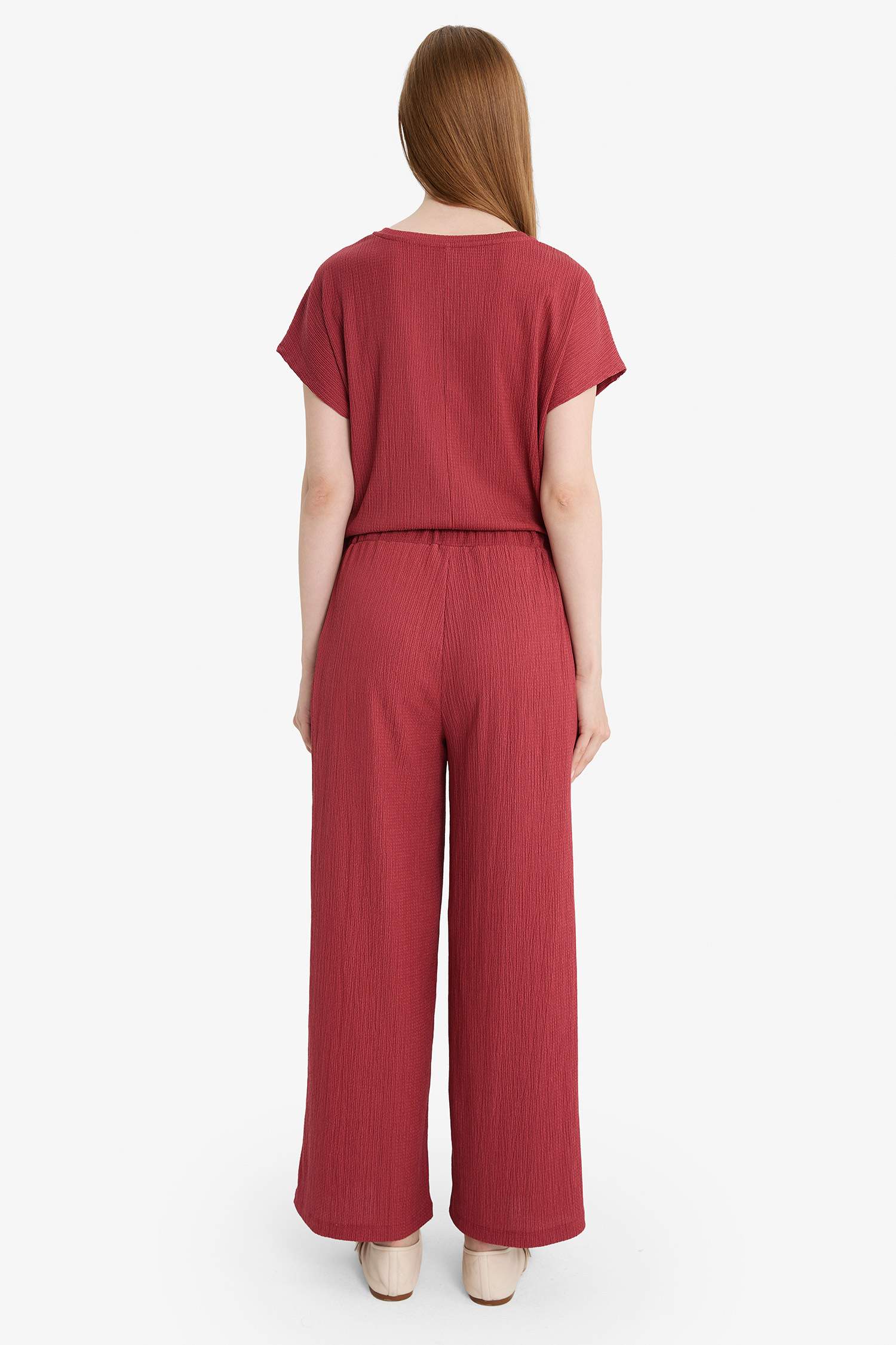 Beli Lastikli Düz Paça Bürümcük Pantolon