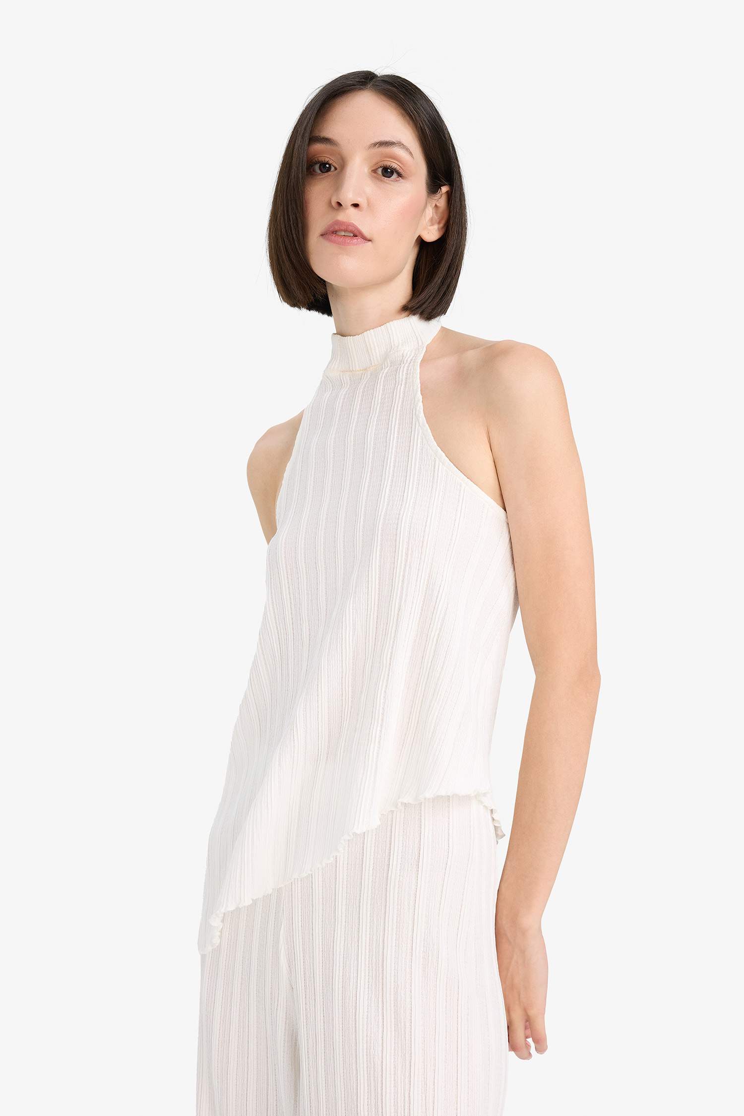 Asimetrik Yarım Balıkçı Yaka Bürümcük Bluz