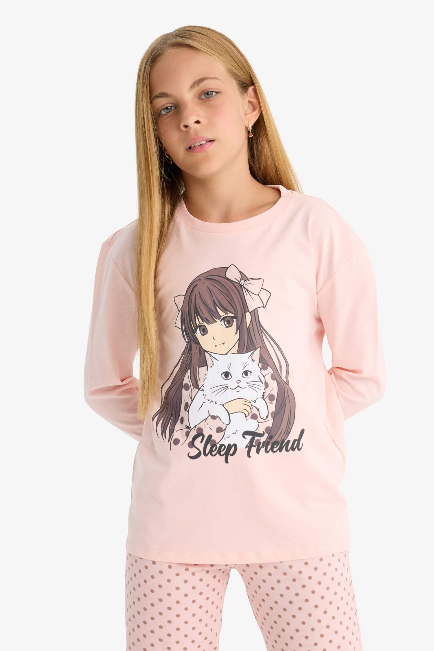 سيت بجامة بناتي مطبوع قصة عادية - قطعتين