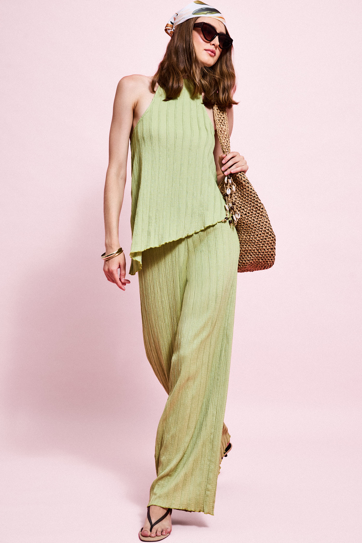 DeFacto Wide Leg Kırışık Dokulu Pantolon