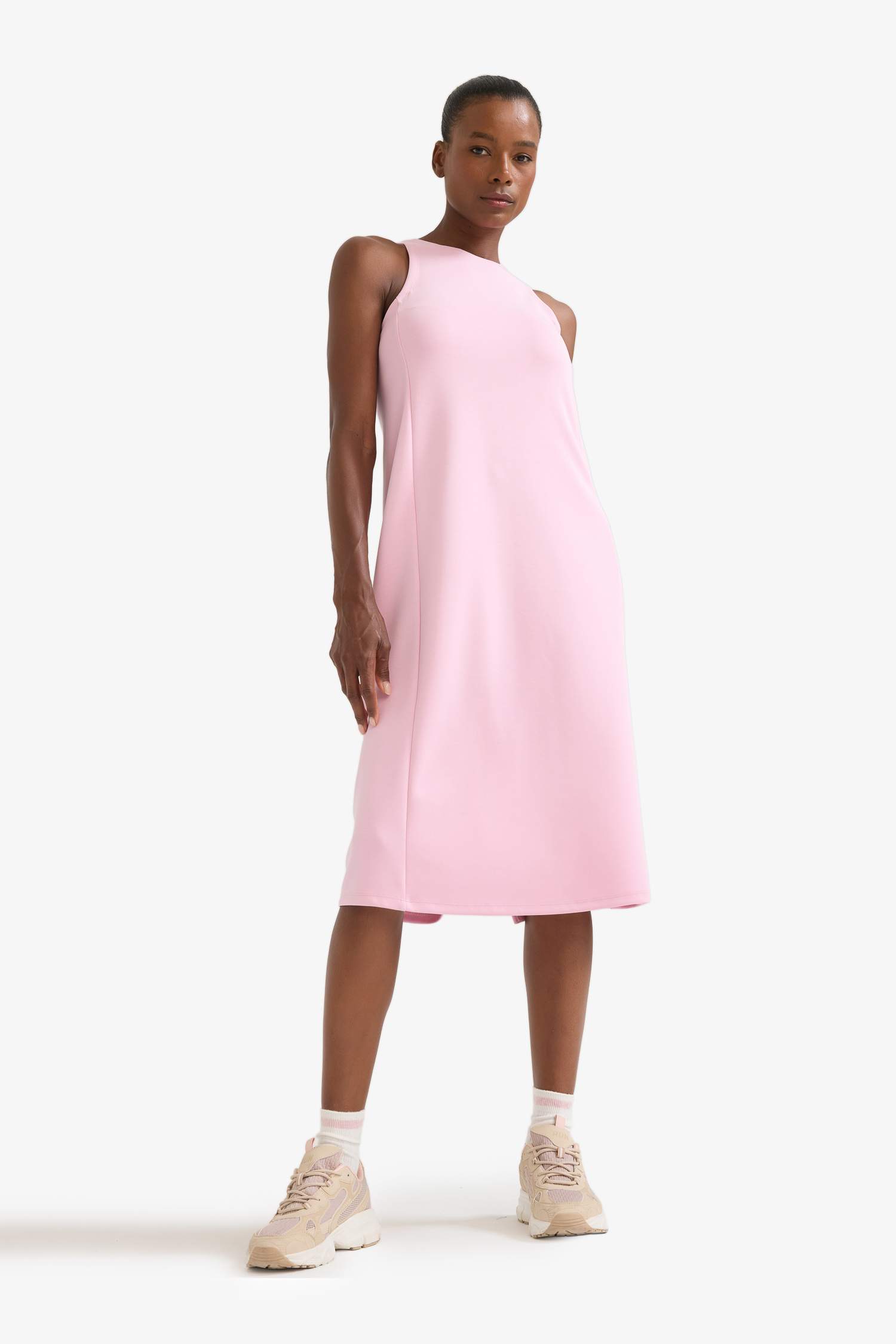 فستان ميدي كت منسوج بياخة مدورة من DeFactoFit