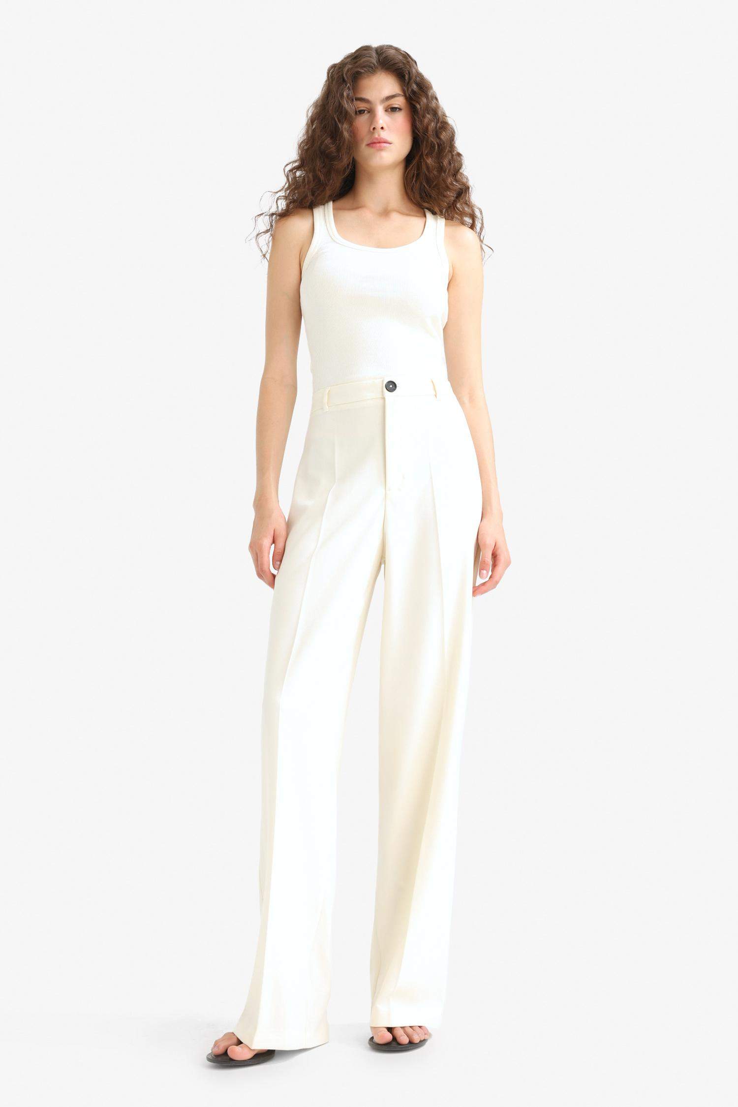 بنطلون قصة مستقيمة بجيب وخصر عادي