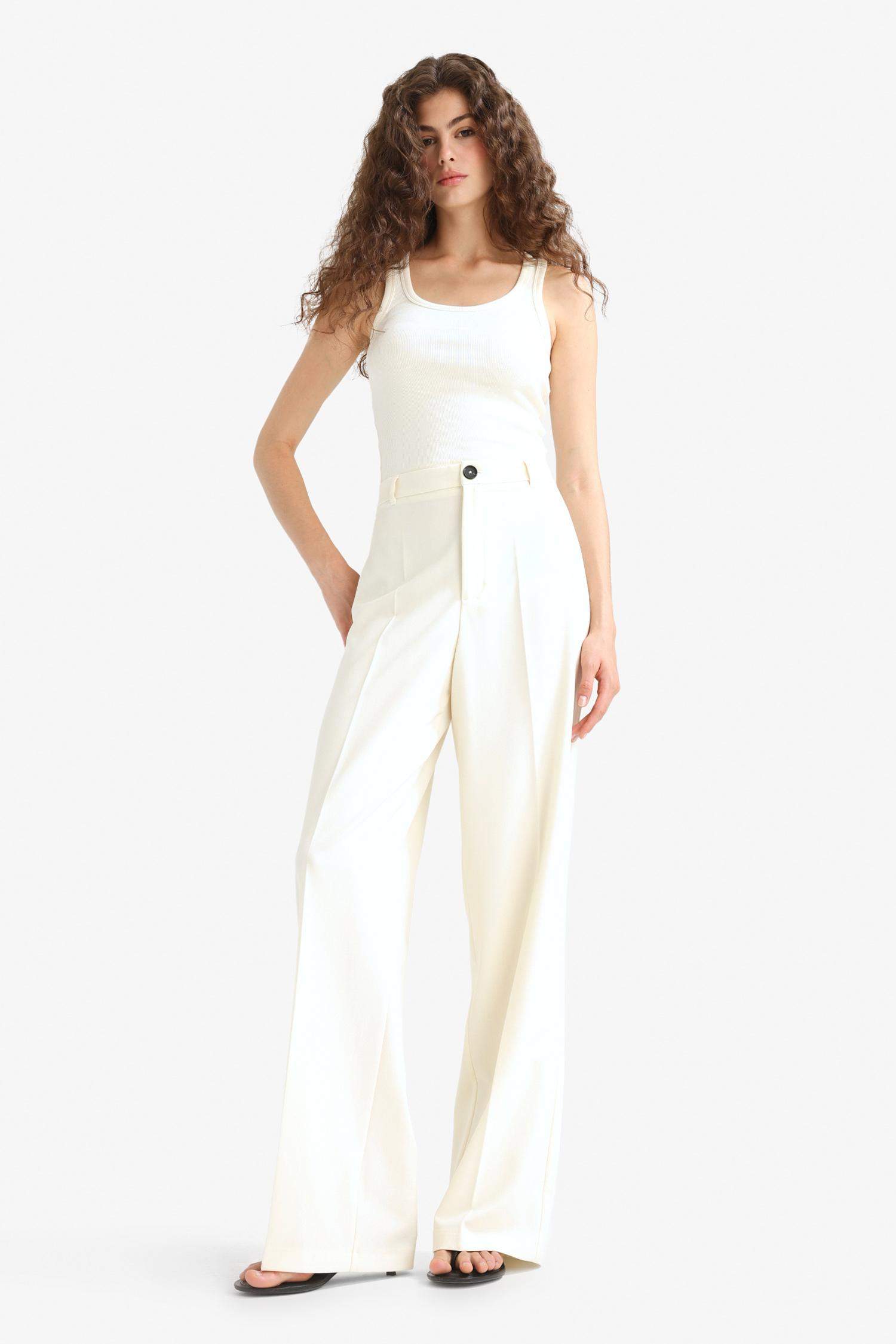 بنطلون قصة مستقيمة بجيب وخصر عادي