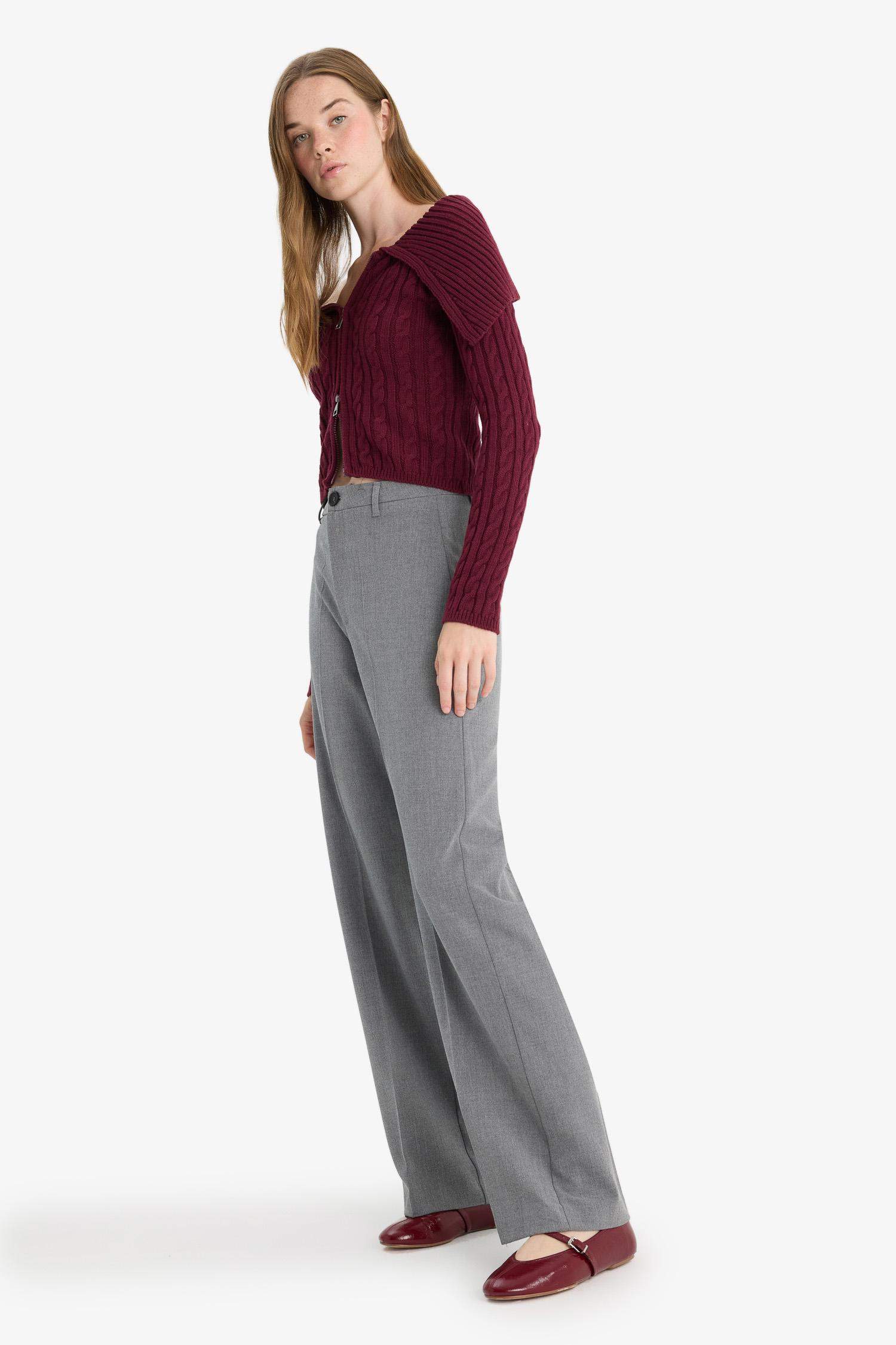 بنطلون قصة مستقيمة بجيب وخصر عادي