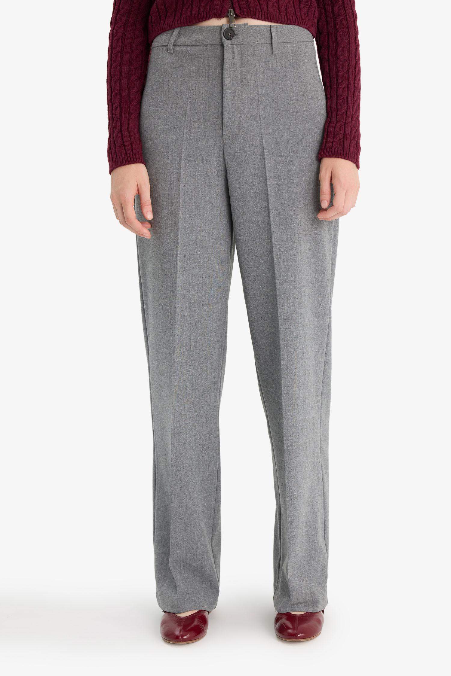 بنطلون قصة مستقيمة بجيب وخصر عادي