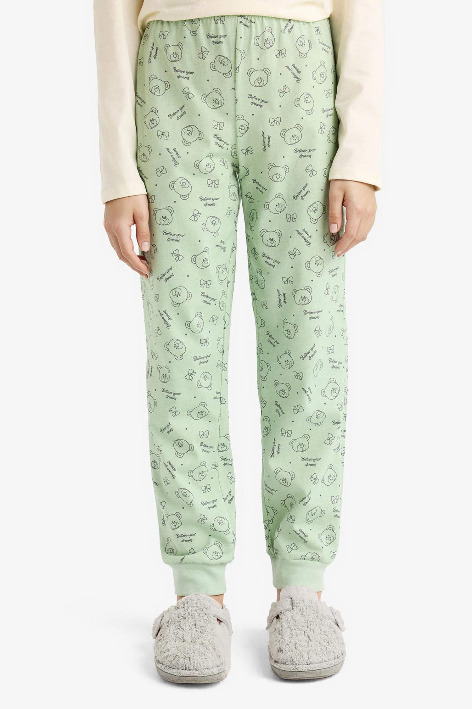 Kız Çocuk Pijama Takımı Baskılı Uzun Kollu Üst Desenli Uzun Alt