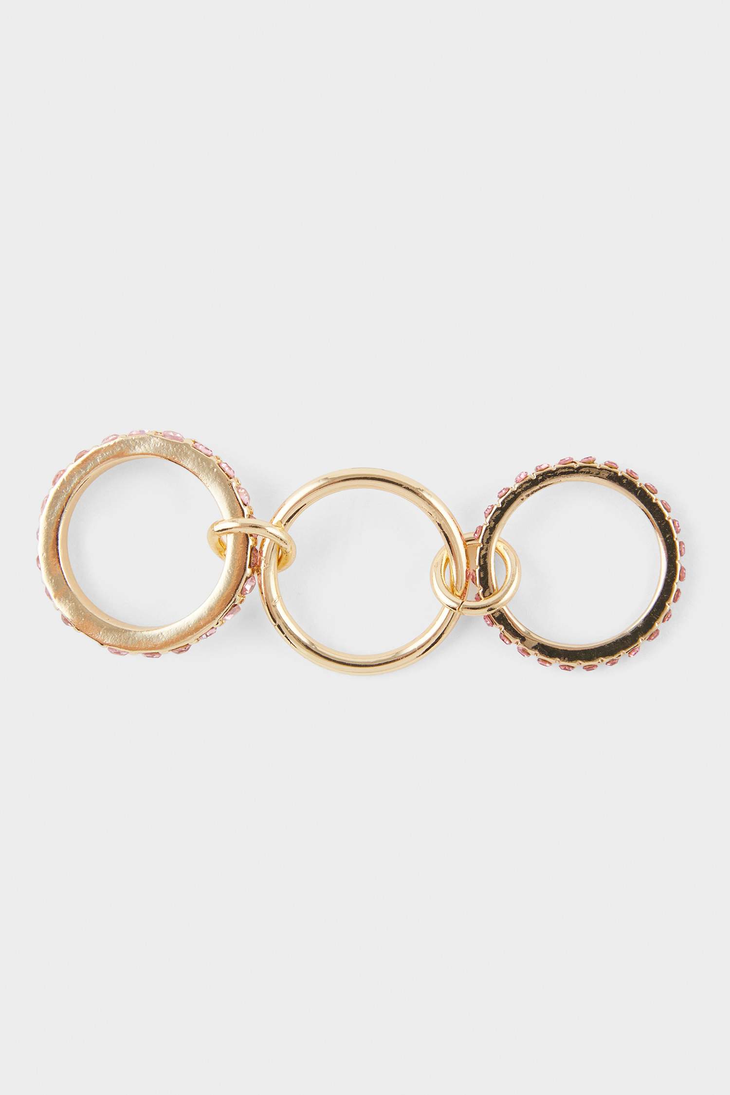 Kadın 3'lü Pembe Taşlı Birleştirilebilir Gold Yüzük