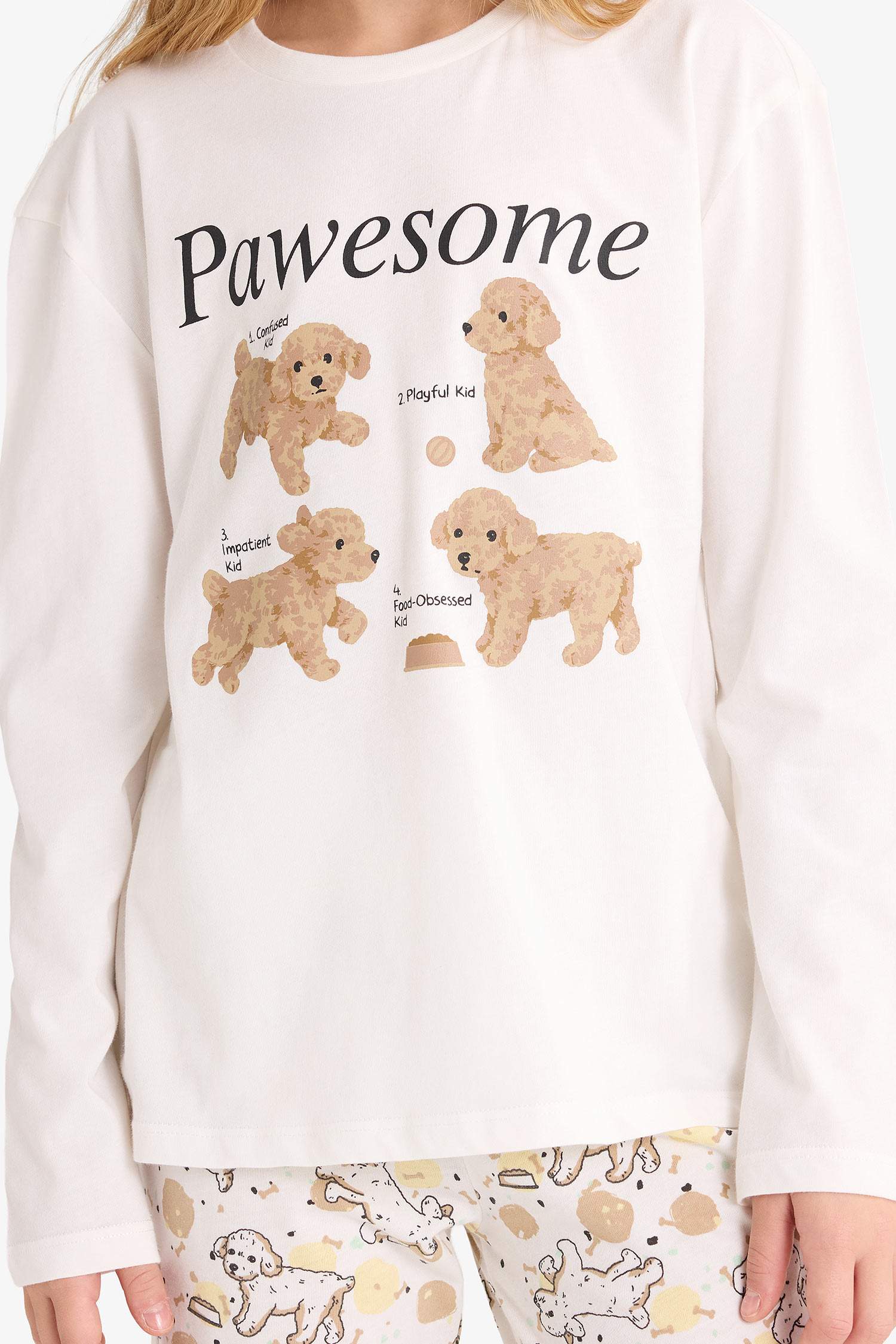 Kız Çocuk Pijama Takımı Baskılı Uzun Kollu Üst Uzun Alt