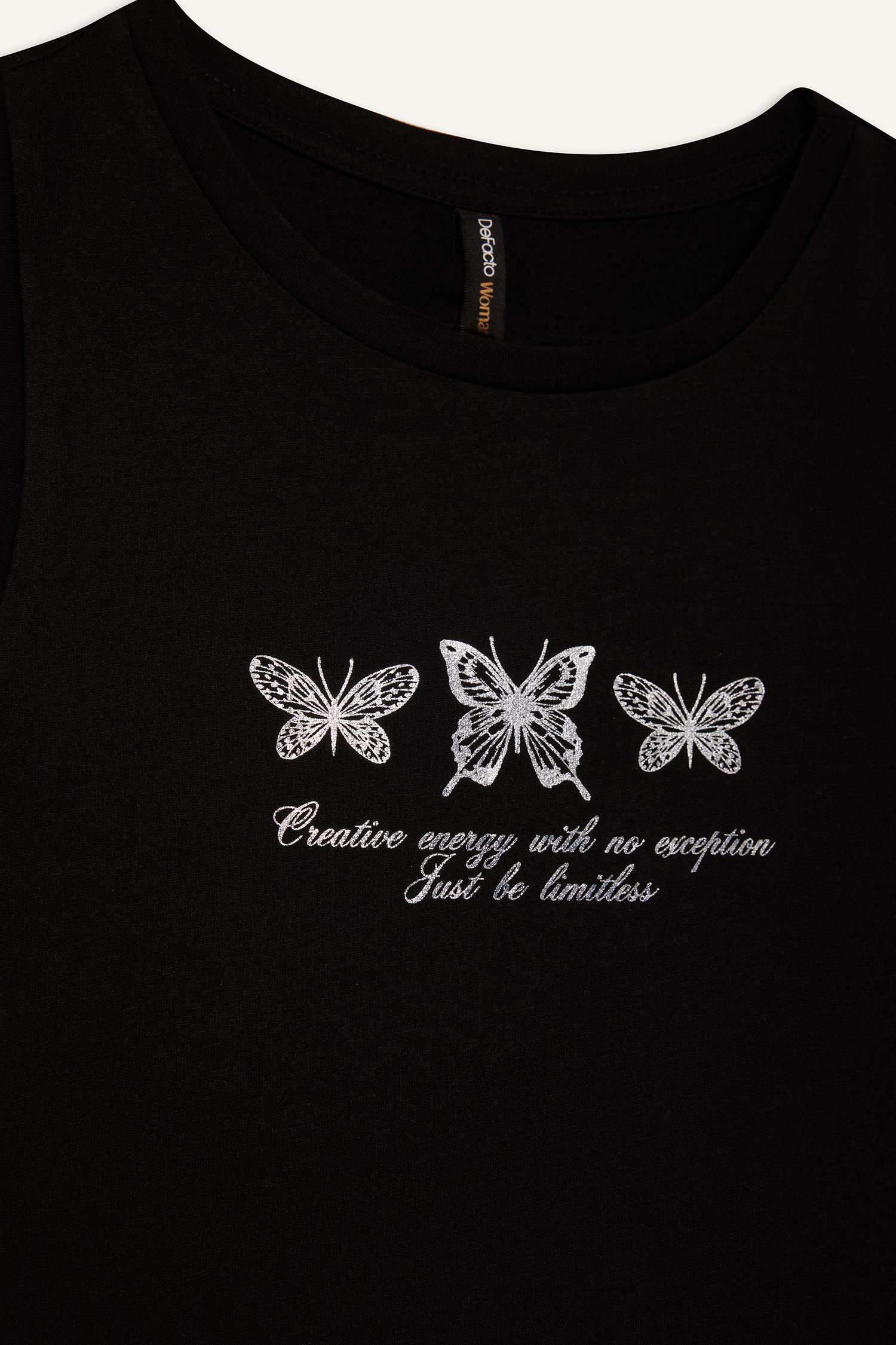 Relax Fit Baskılı Bisiklet Yaka Atlet