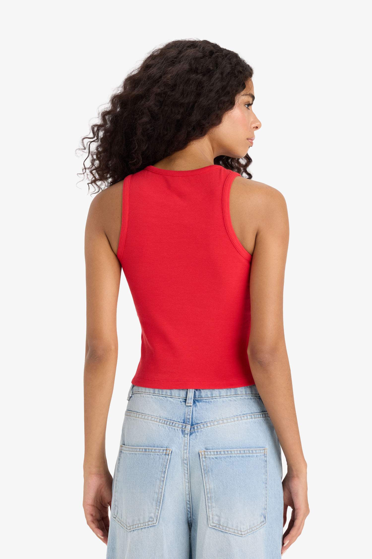 Slim Fit Dar Kesim Baskılı Halter Yaka Fitilli Kaşkorse Atlet