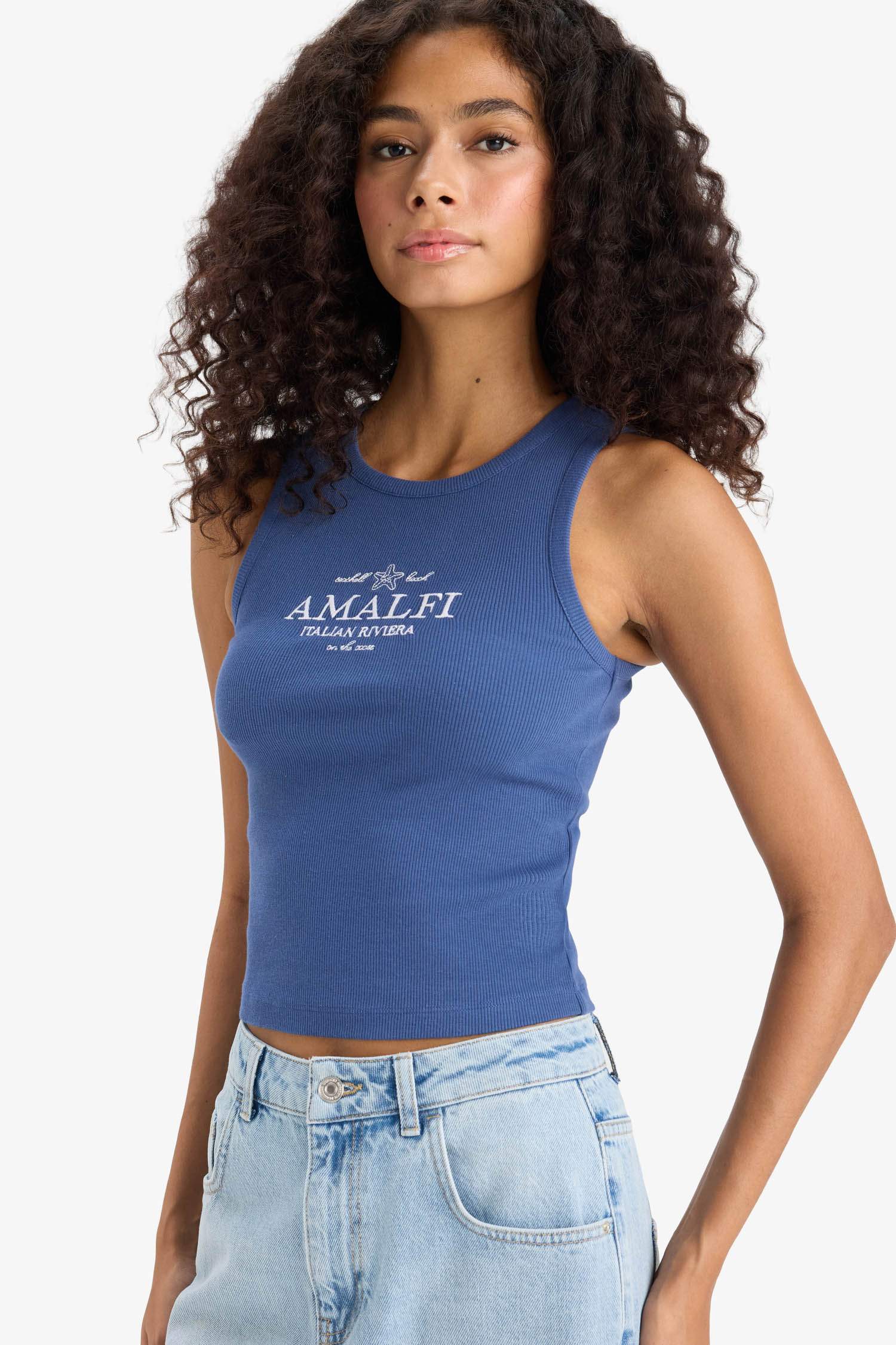 Slim Fit Printed Camisole Halter Collar Tank Top