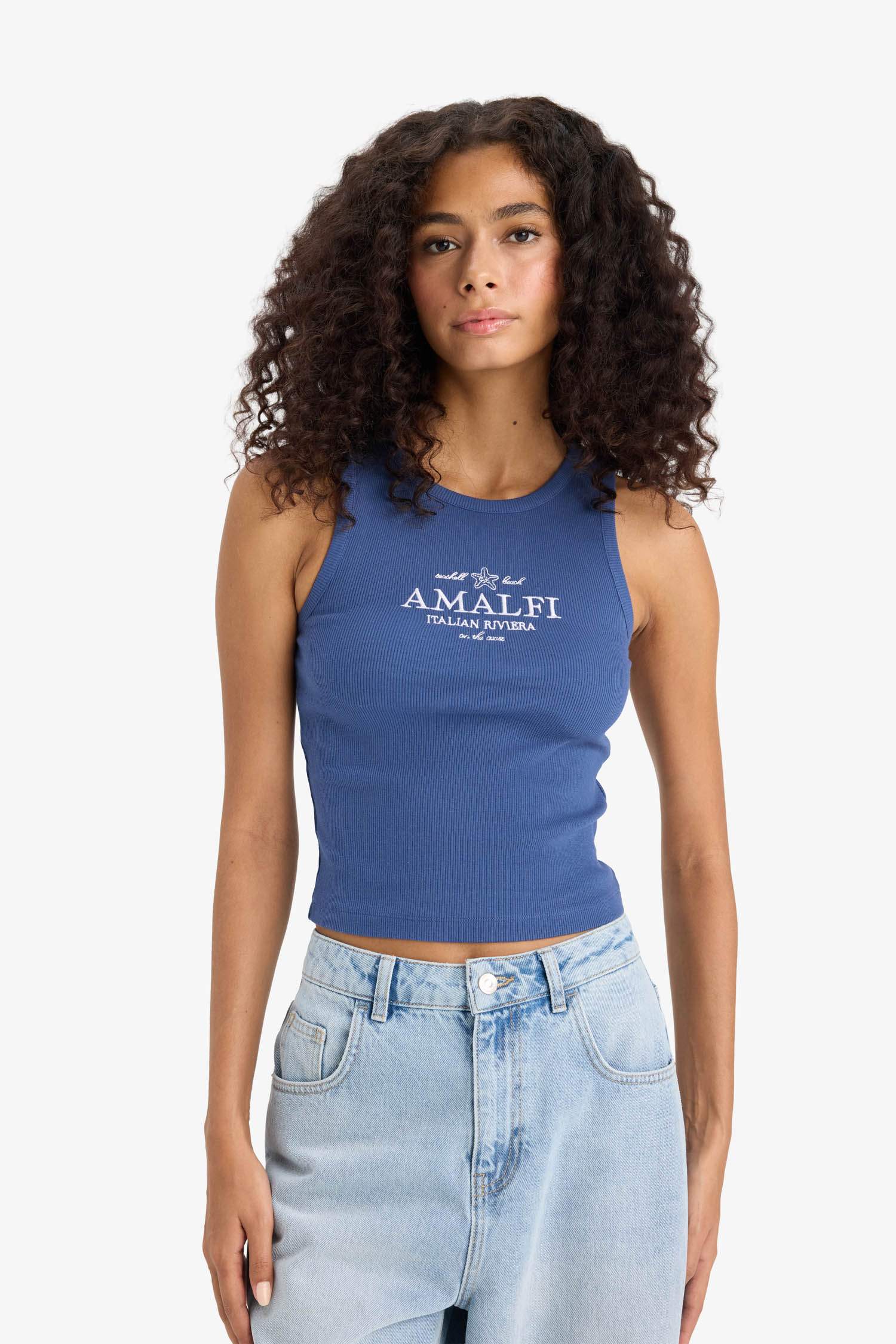 Slim Fit Printed Camisole Halter Collar Tank Top