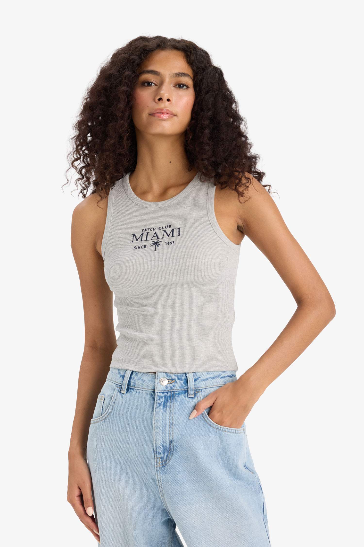 Débardeur slim côtelé imprimé à col halter