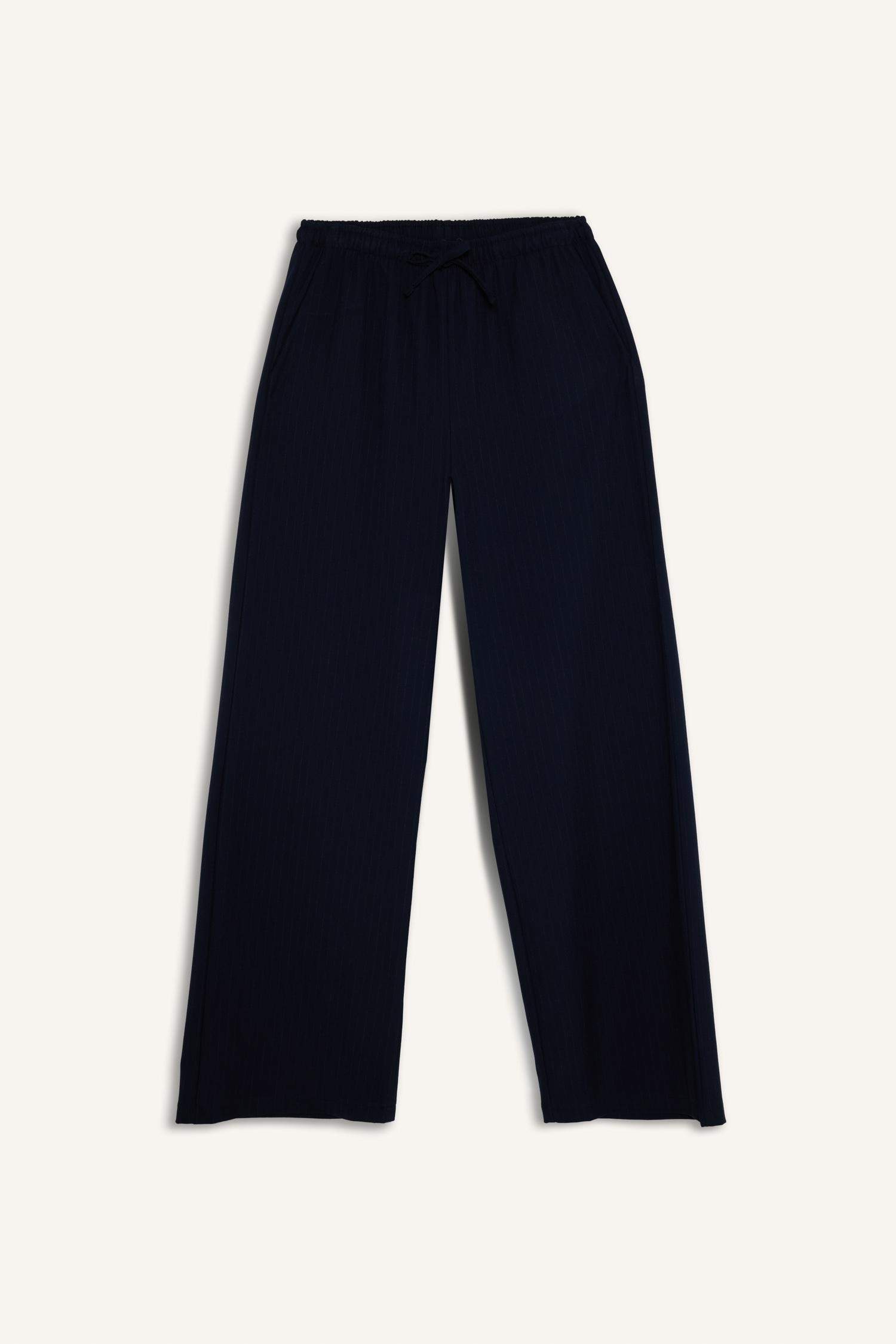 Wide Leg Beli Bağcıklı Normal Bel Pantolon