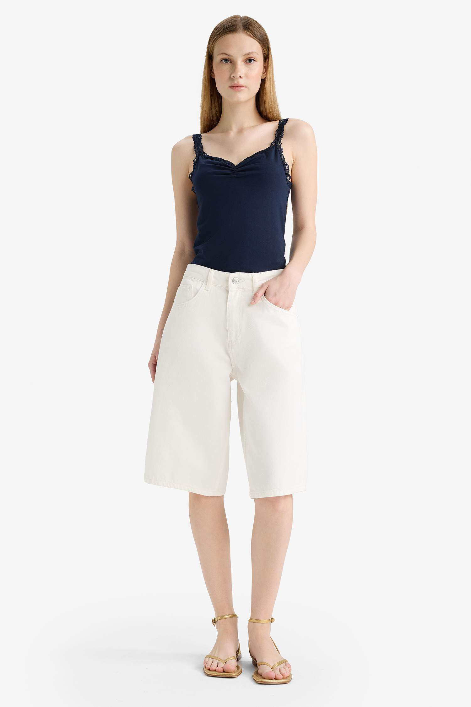 Coool Fitted Dantel Yaka Penye Askılı Atlet