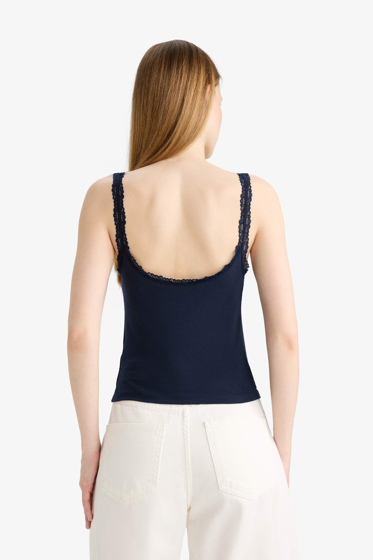 Coool Fitted Dantel Yaka Penye Askılı Atlet